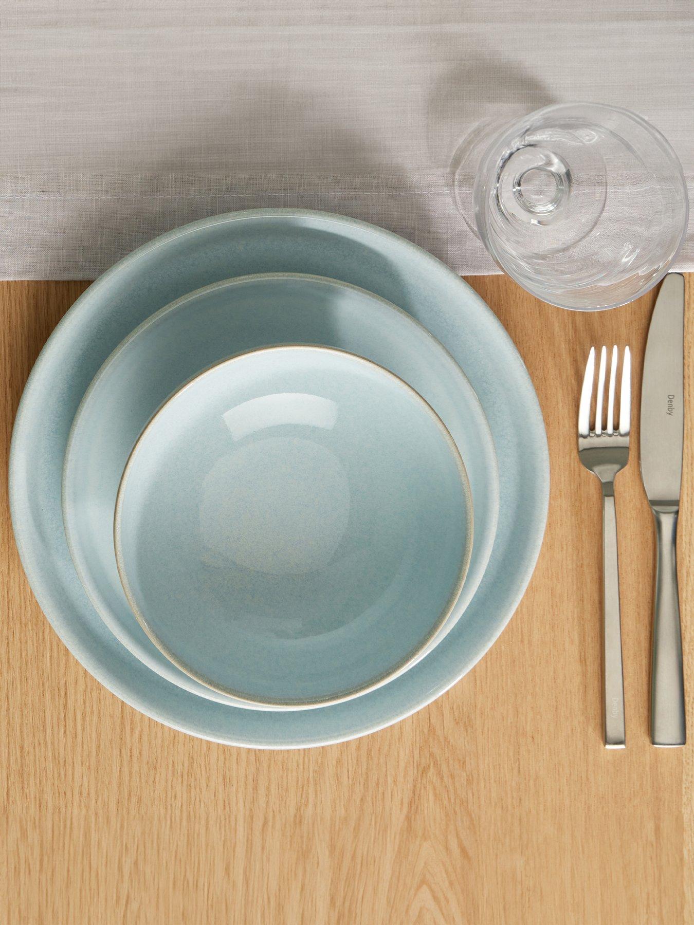 Denby Elements Set of 4 Medium Coupe Plates in Jade Light Green