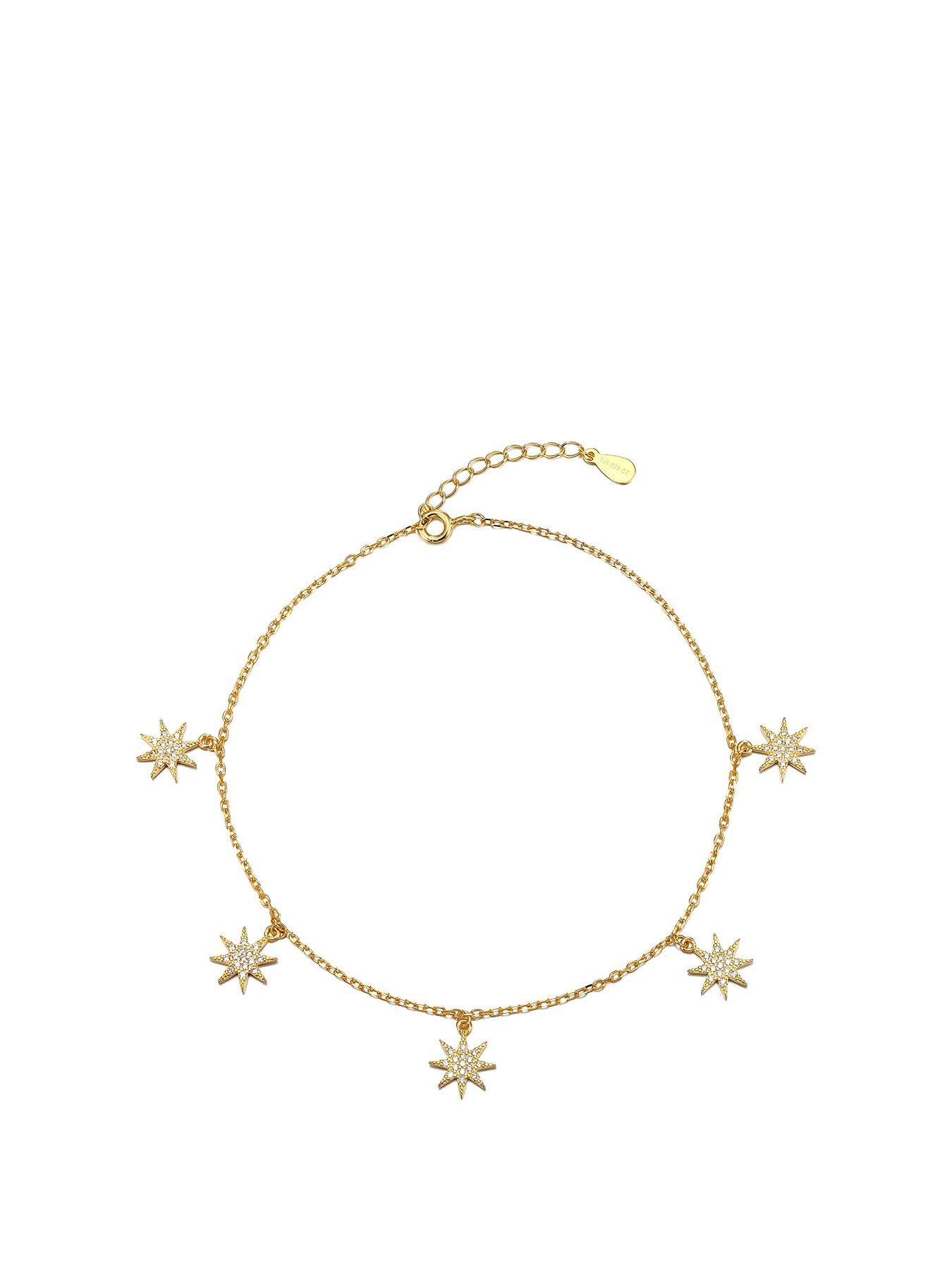 Product photograph of The Love Silver Collection 18ct Gold Plated Cubic Zirconia Star Anklet from very.co.uk