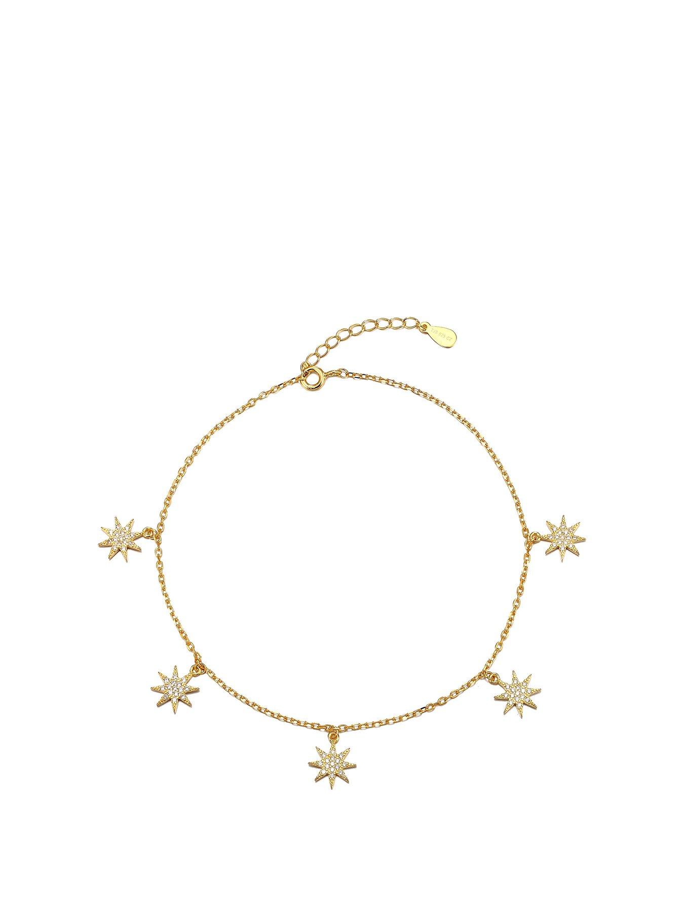 Product photograph of The Love Collection 18ct Gold Plated Cubic Zirconia Star Anklet from very.co.uk