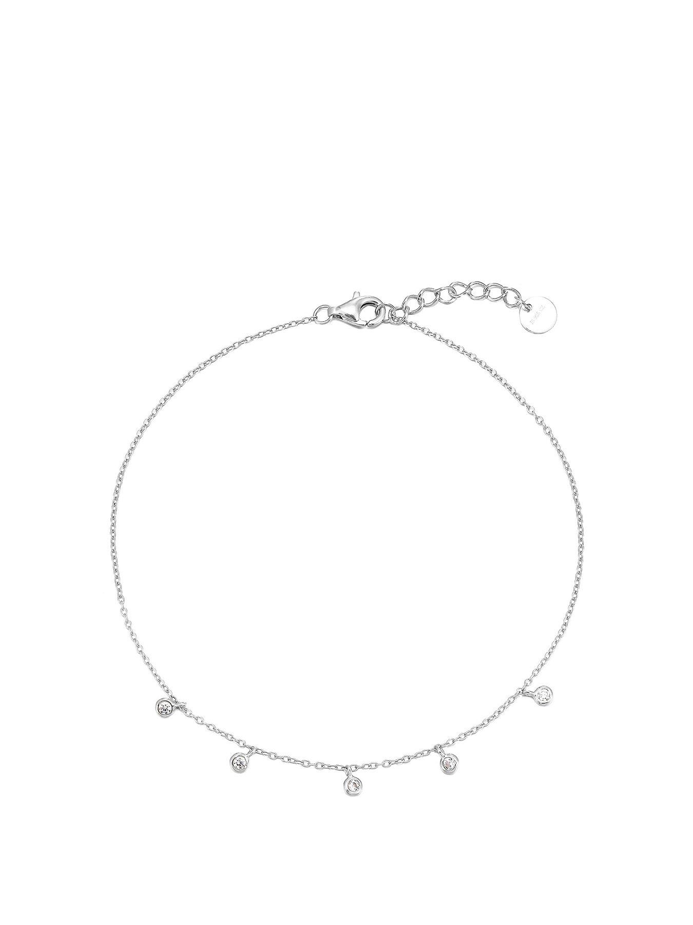 Product photograph of The Love Silver Collection Sterling Silver 5 Cubic Zirconia Anklet from very.co.uk