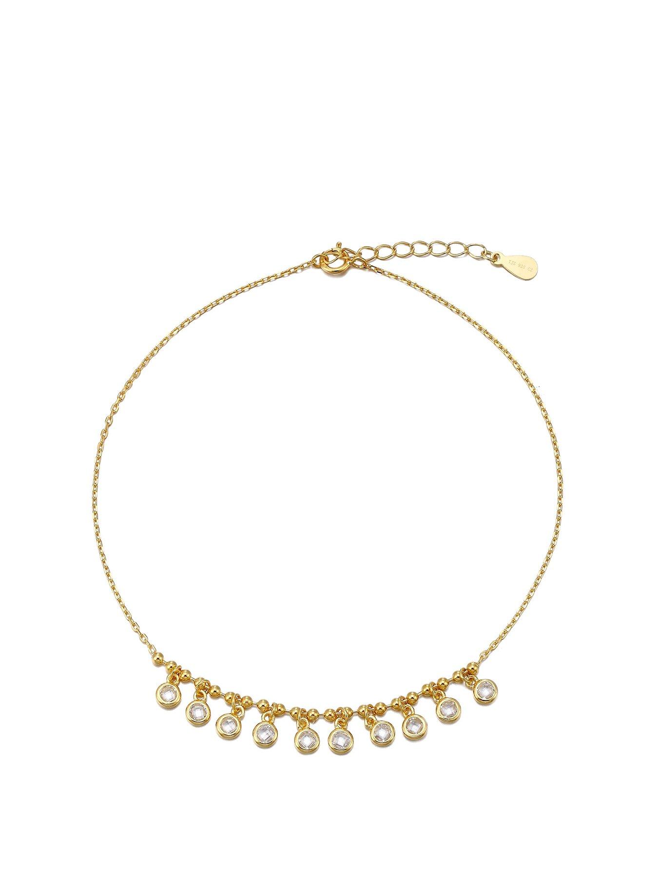 Product photograph of The Love Silver Collection 18ct Gold Plated Multi Cubic Zirconia Anklet from very.co.uk