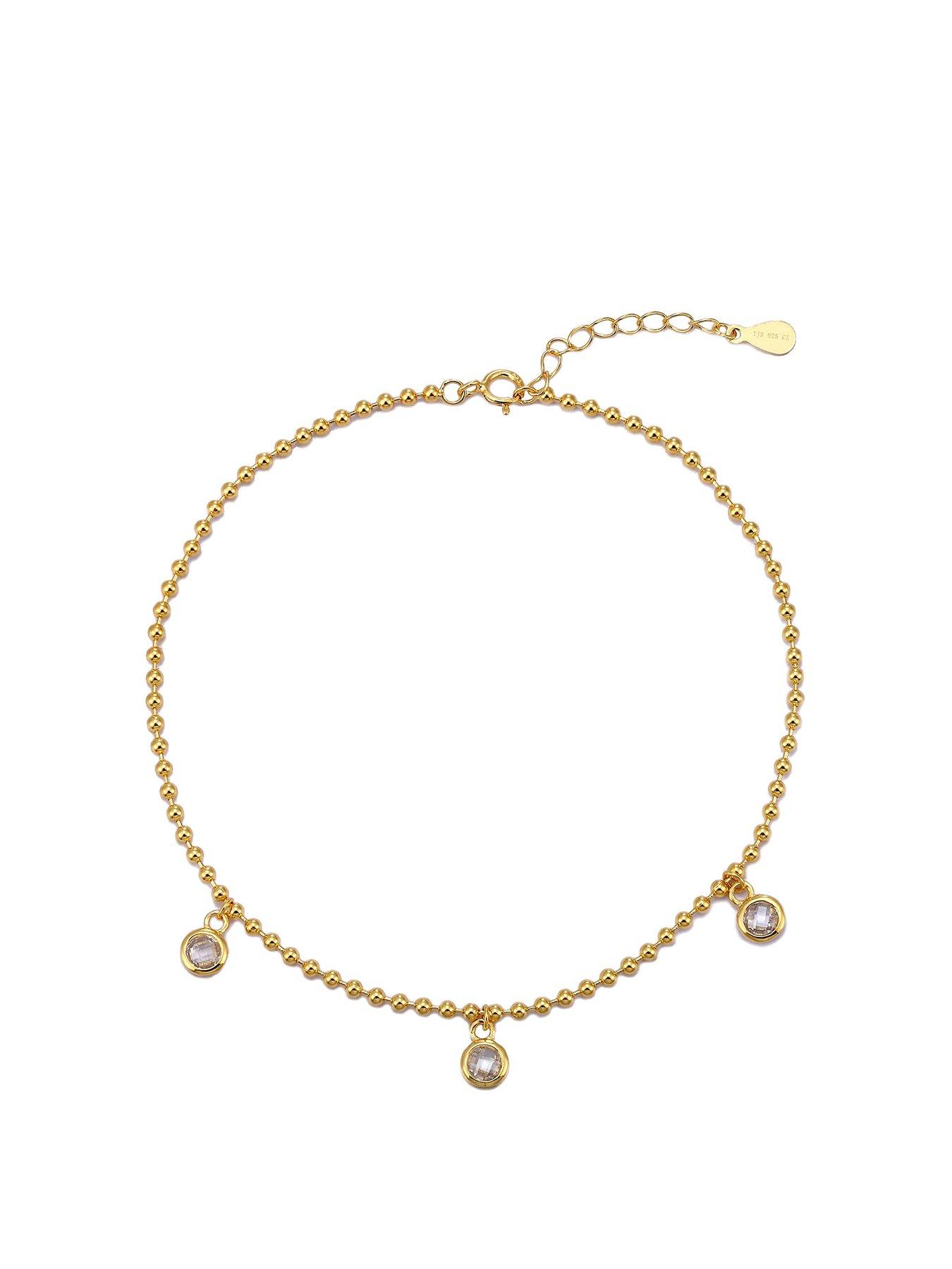 Product photograph of The Love Silver Collection 18ct Gold Plated Cubic Zirconia Ball Chain Anklet from very.co.uk