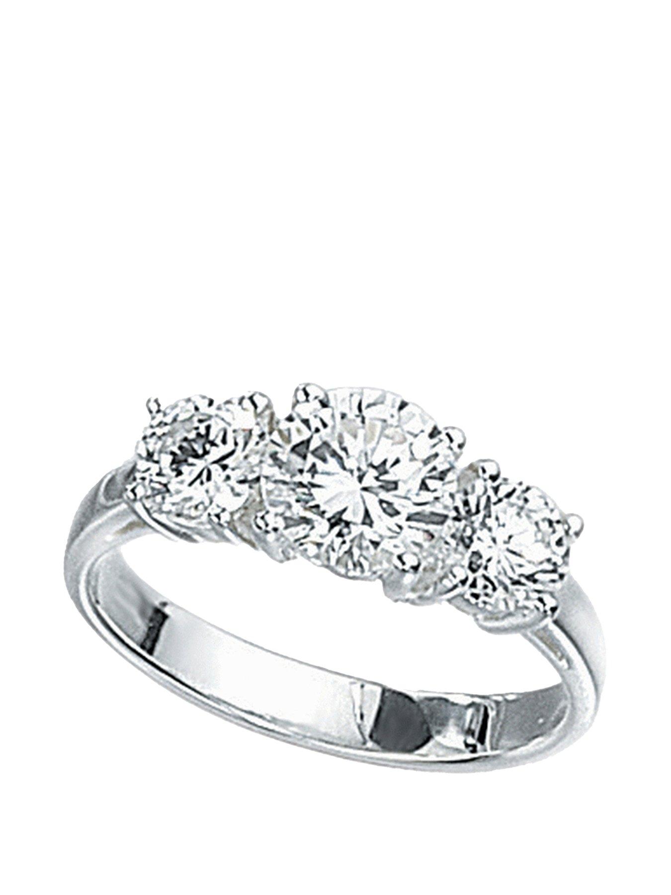 Product photograph of The Love Silver Collection Sterling Silver Triple Cz Stone Ring from very.co.uk