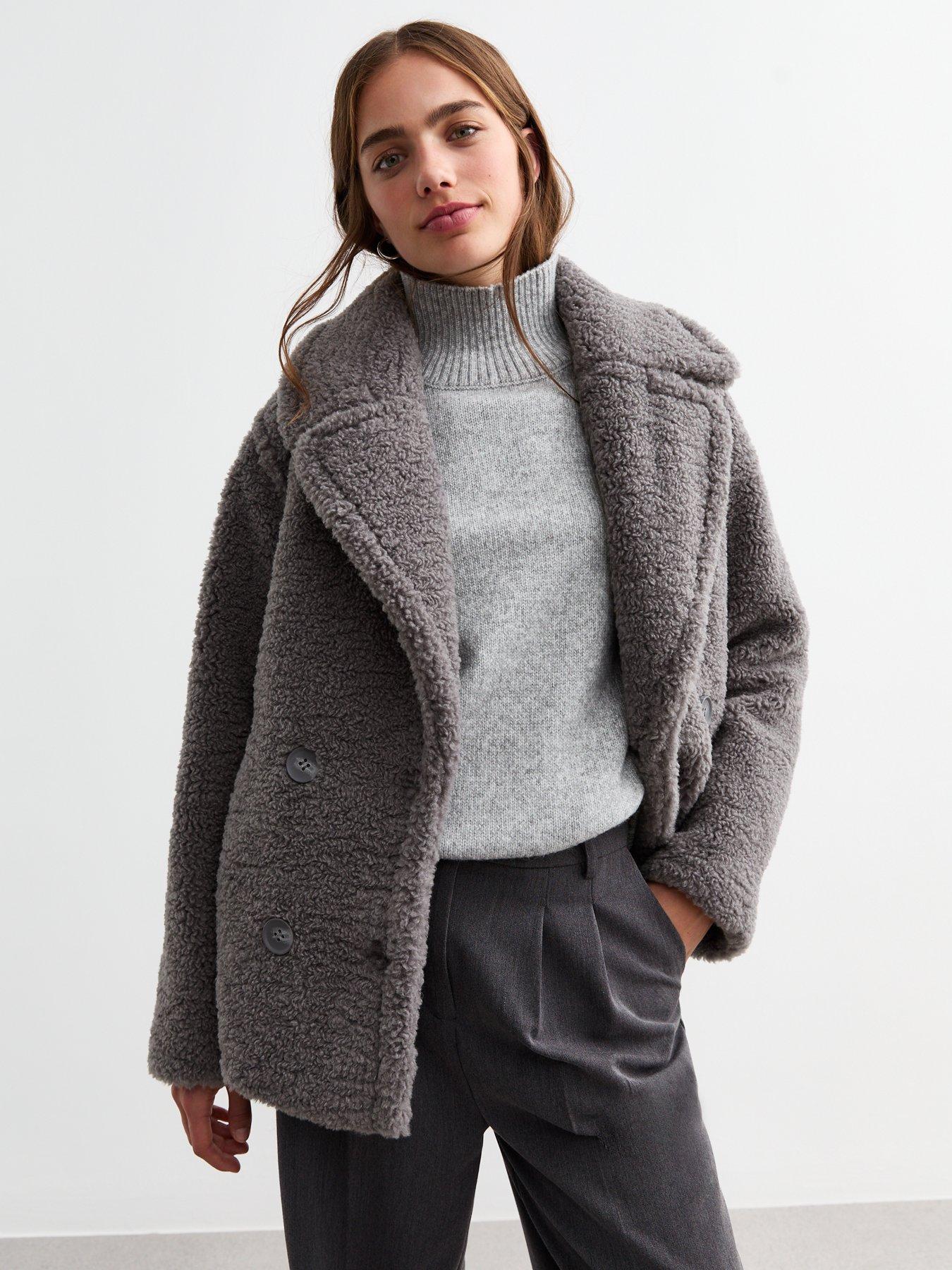 undefined Short Borg Coat - Grey