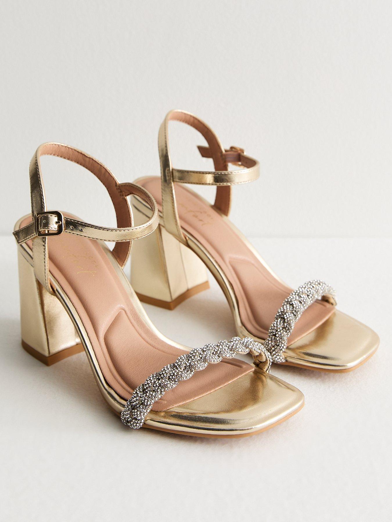 Gold Diamante embellished Block heel Sandals