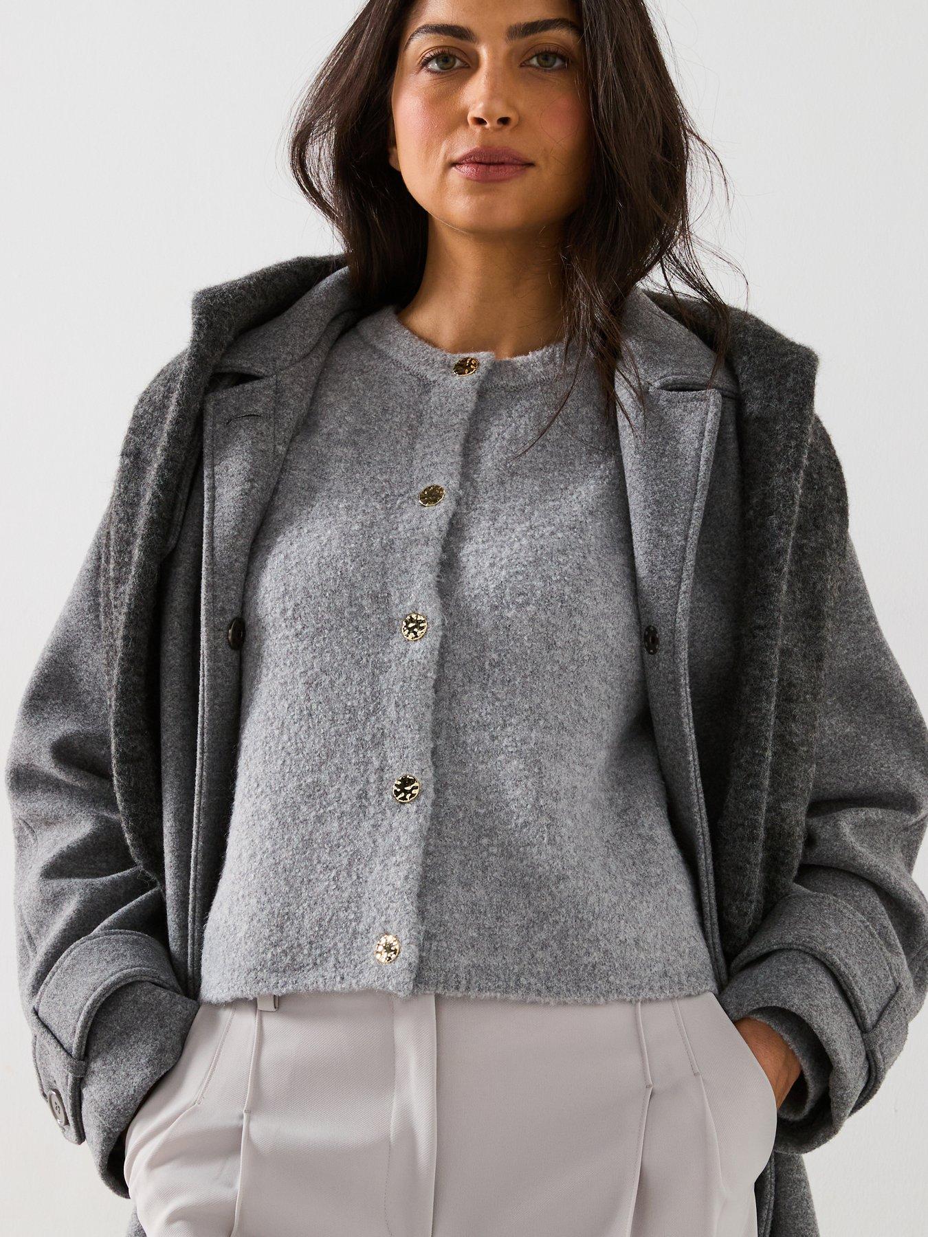 Image 5 of 6 of New Look Grey Buttoned Boucl&eacute; Cardigan