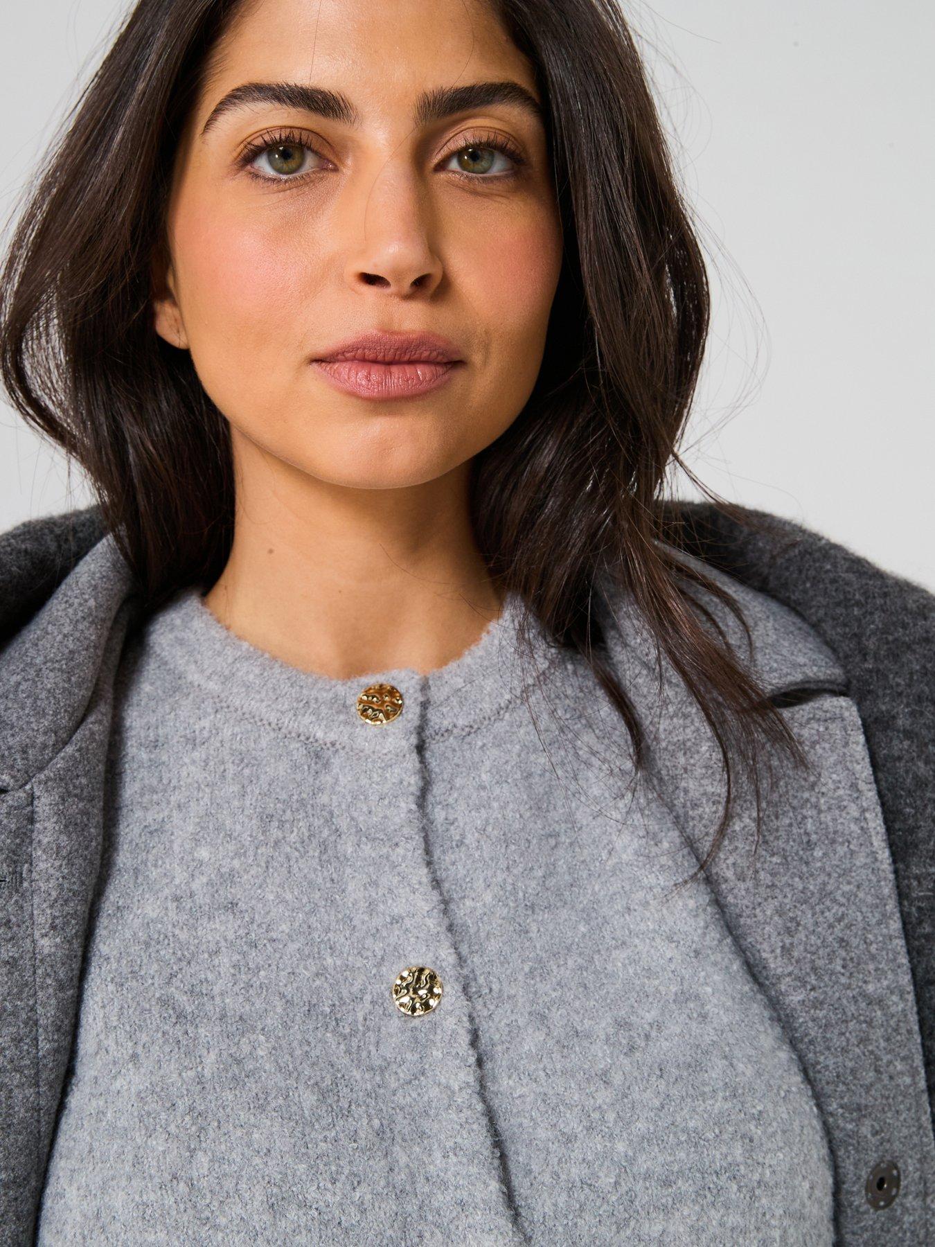 Image 6 of 6 of New Look Grey Buttoned Boucl&eacute; Cardigan