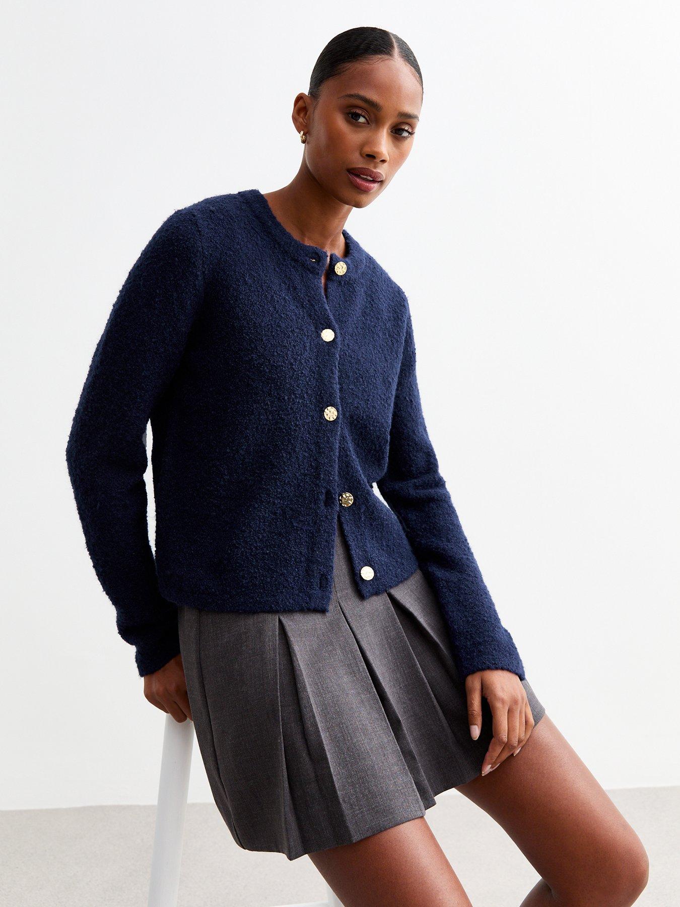 New Look Navy Buttoned Boucle Cardigan Very