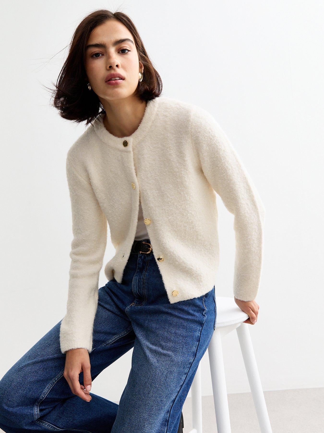 undefined Buttoned Bouclé Cardigan - Cream