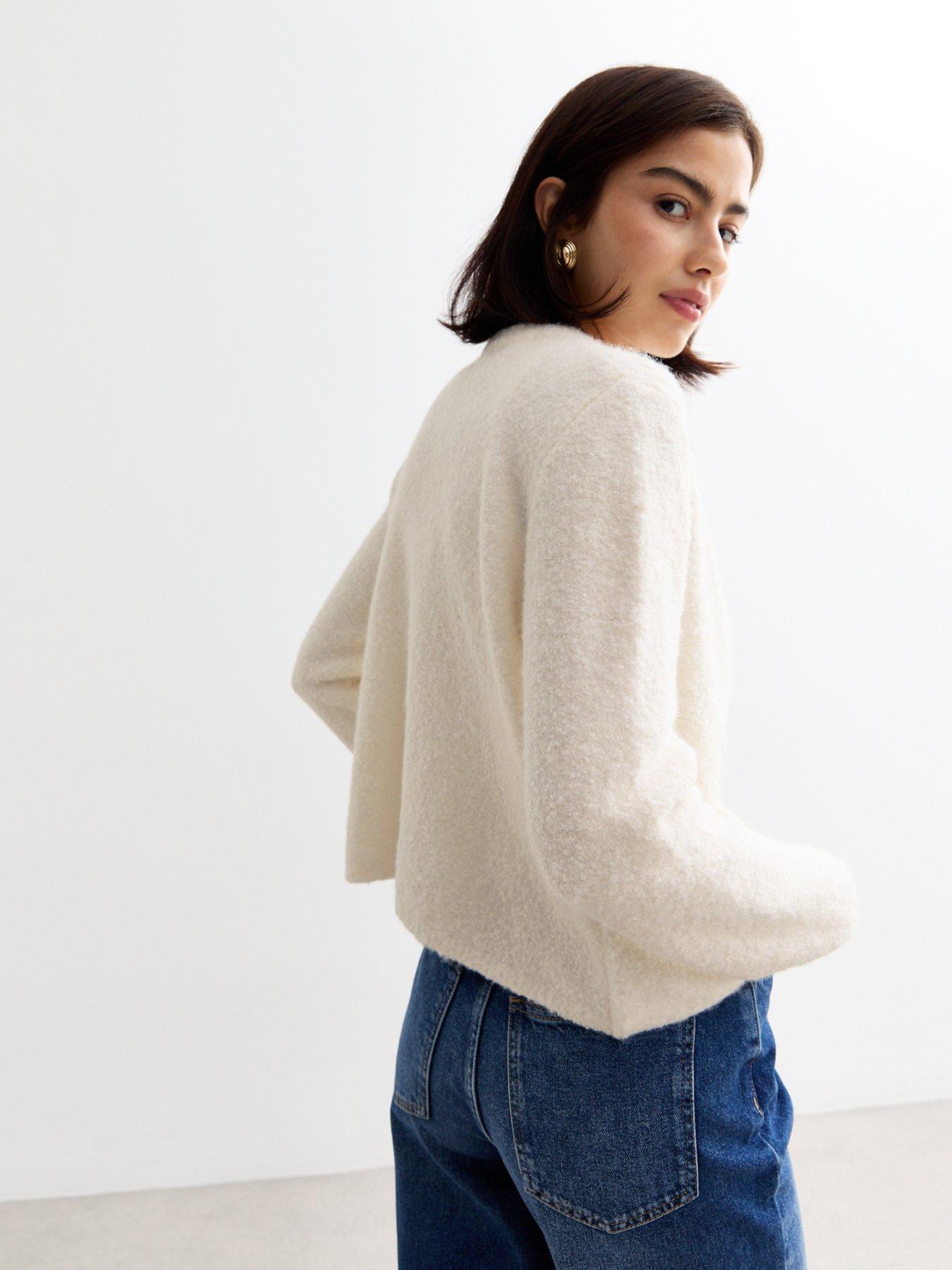 Image 2 of 4 of New Look Buttoned Boucl&eacute; Cardigan - Cream