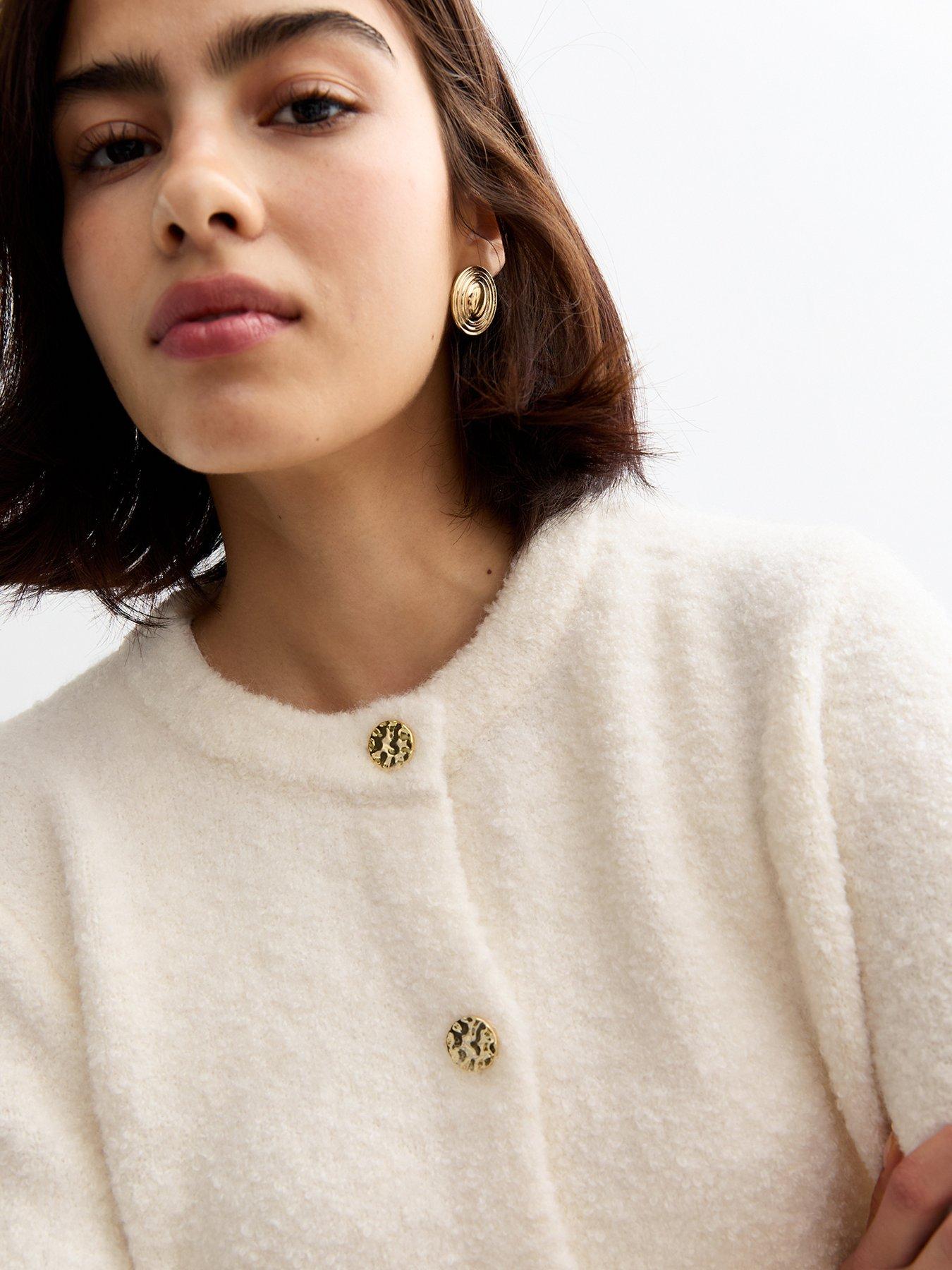 Image 4 of 4 of New Look Buttoned Boucl&eacute; Cardigan - Cream