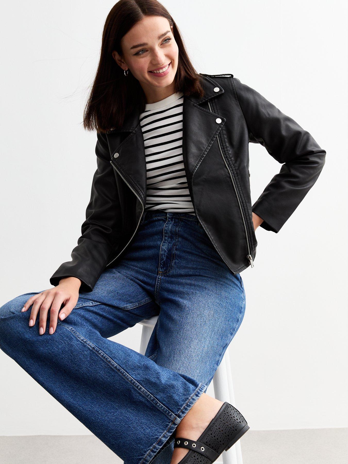 undefined Leather-Look Biker Jacket - Black