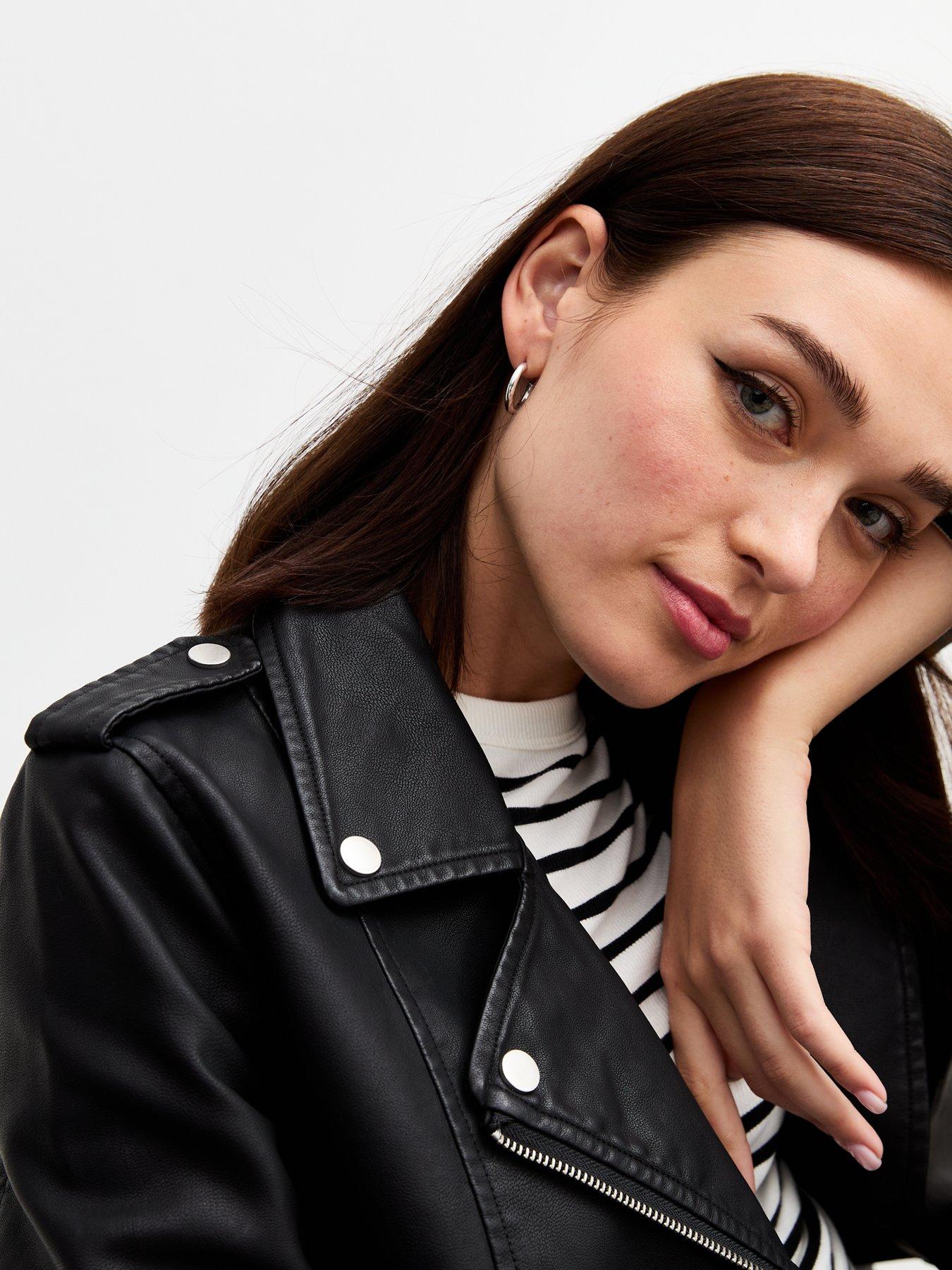 Black leather look jacket best sale