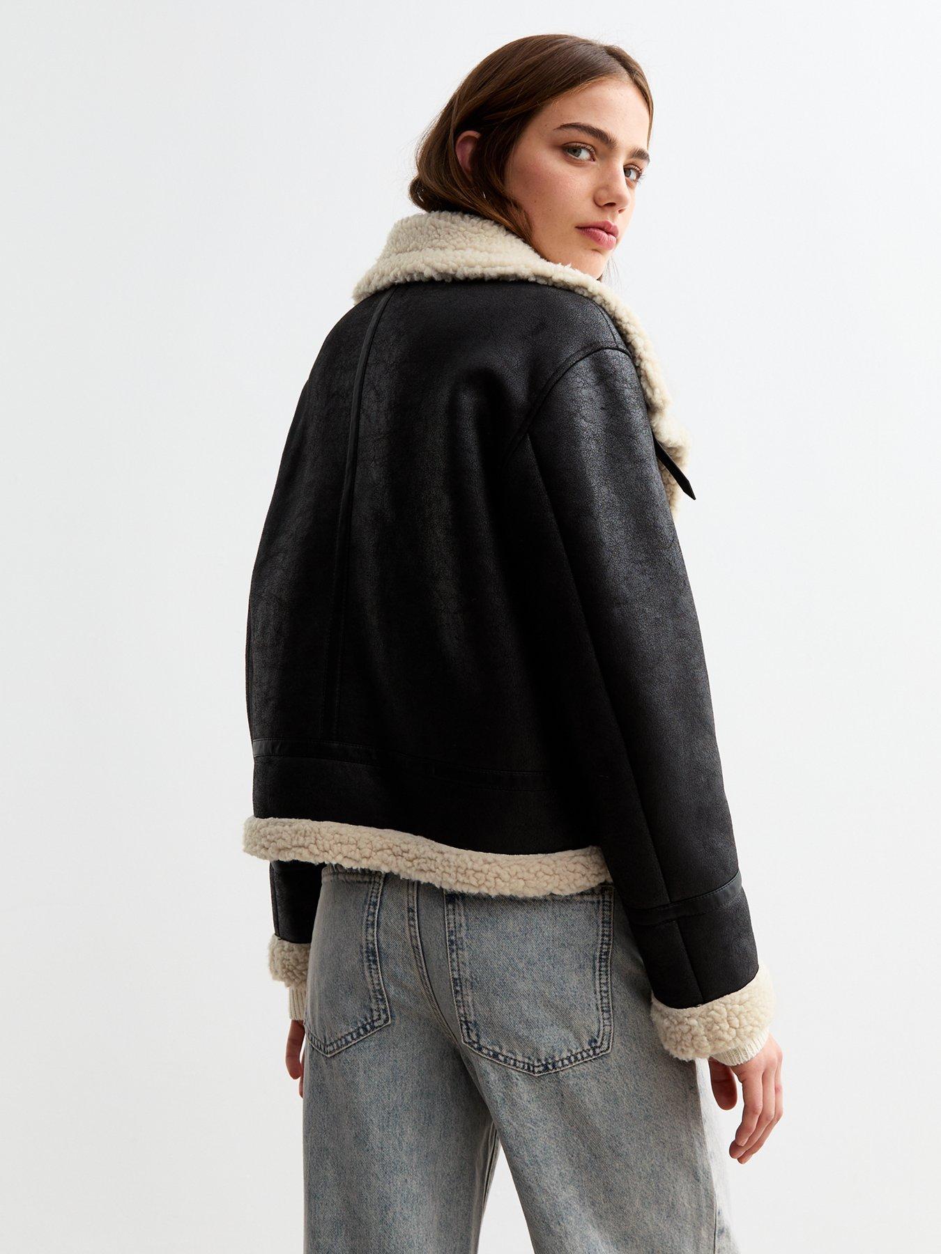 Black cropped aviator jacket hot sale