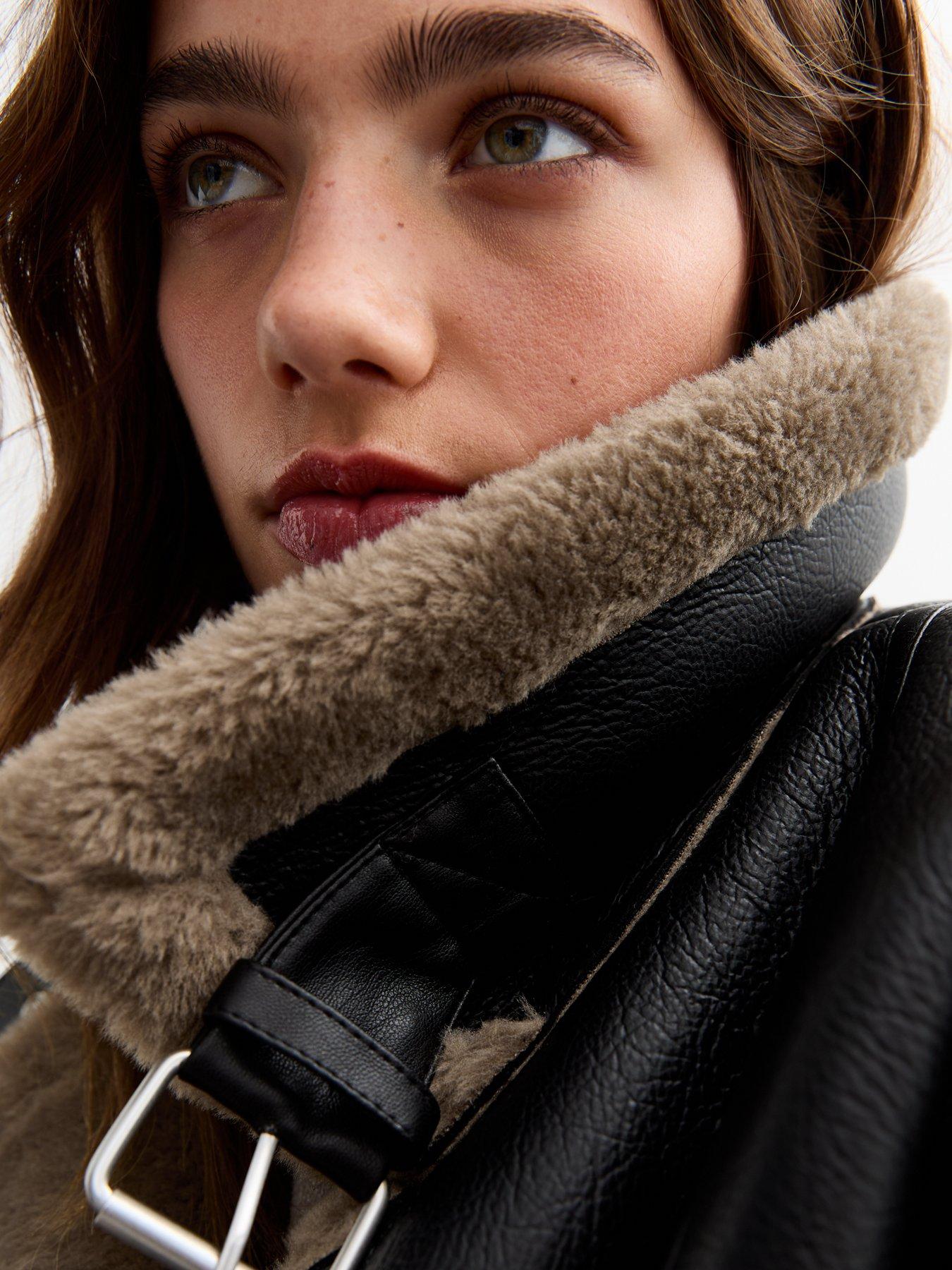 New look faux shearling biker jacket store