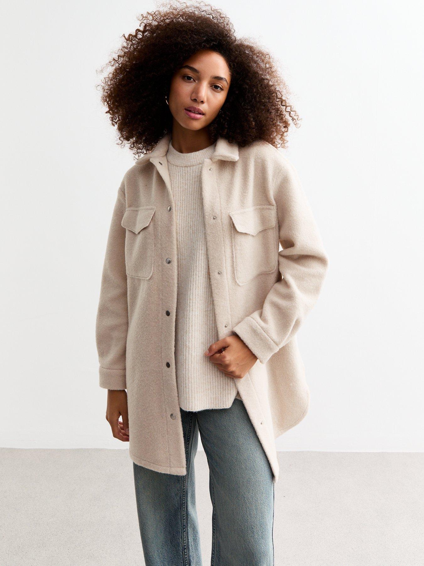 undefined Cream Textured Press Stud Shacket - Grey