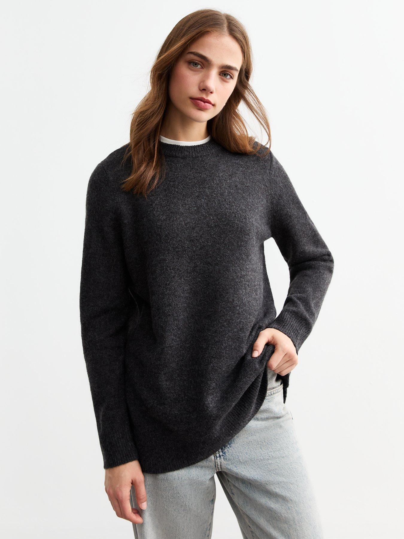 Crew Neck Knit Jumper Dark Grey