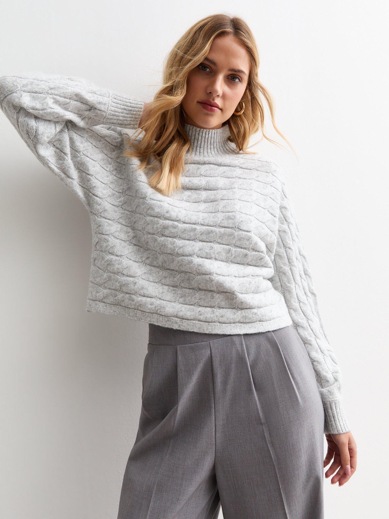 undefined Cable Knit Cropped Jumper - Light Grey