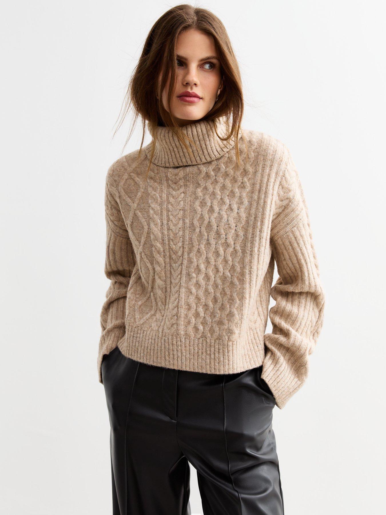 undefined Cable Knit Roll Neck Jumper - Cream