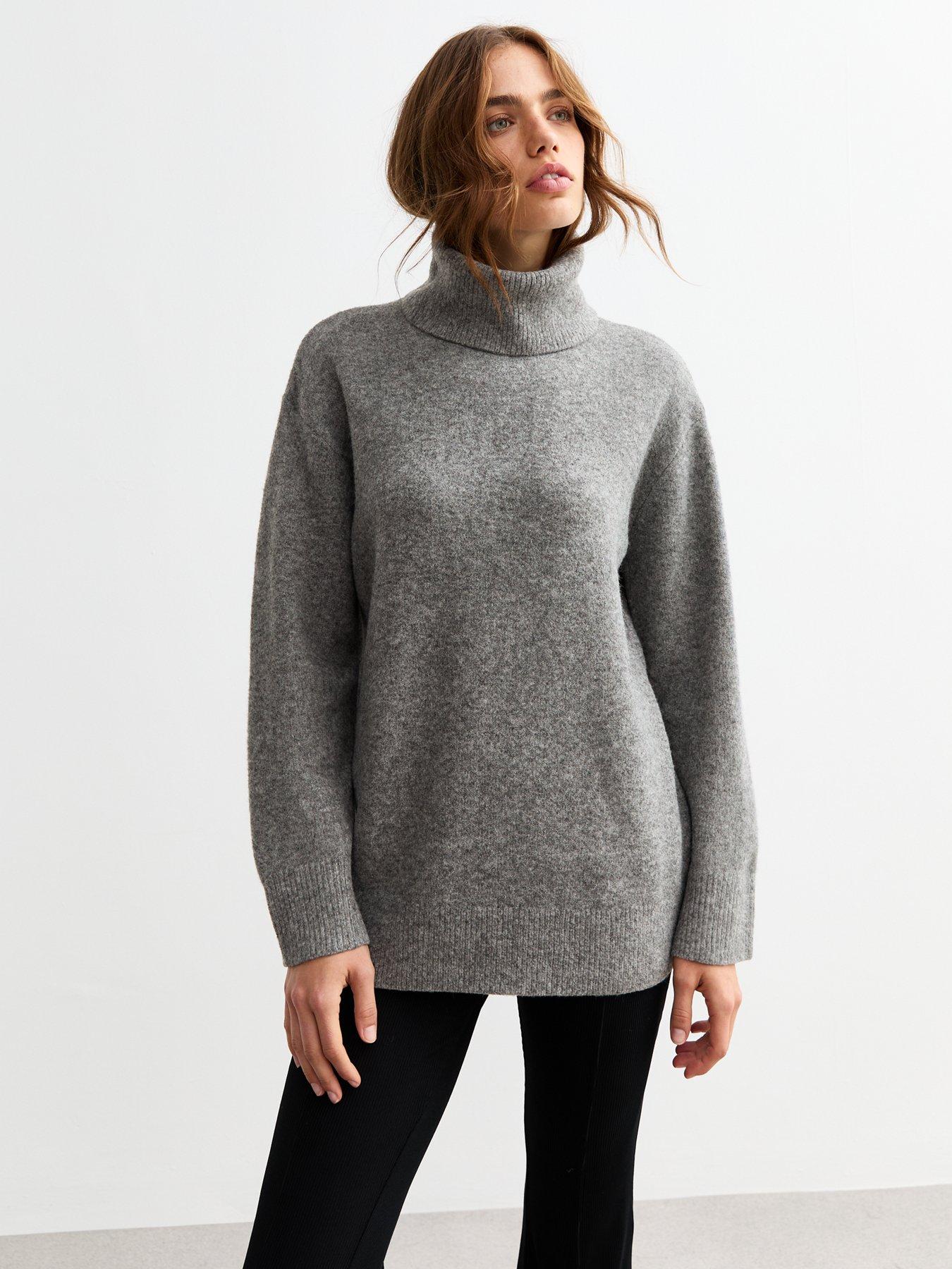undefined Grey Longline Roll Neck Jumper