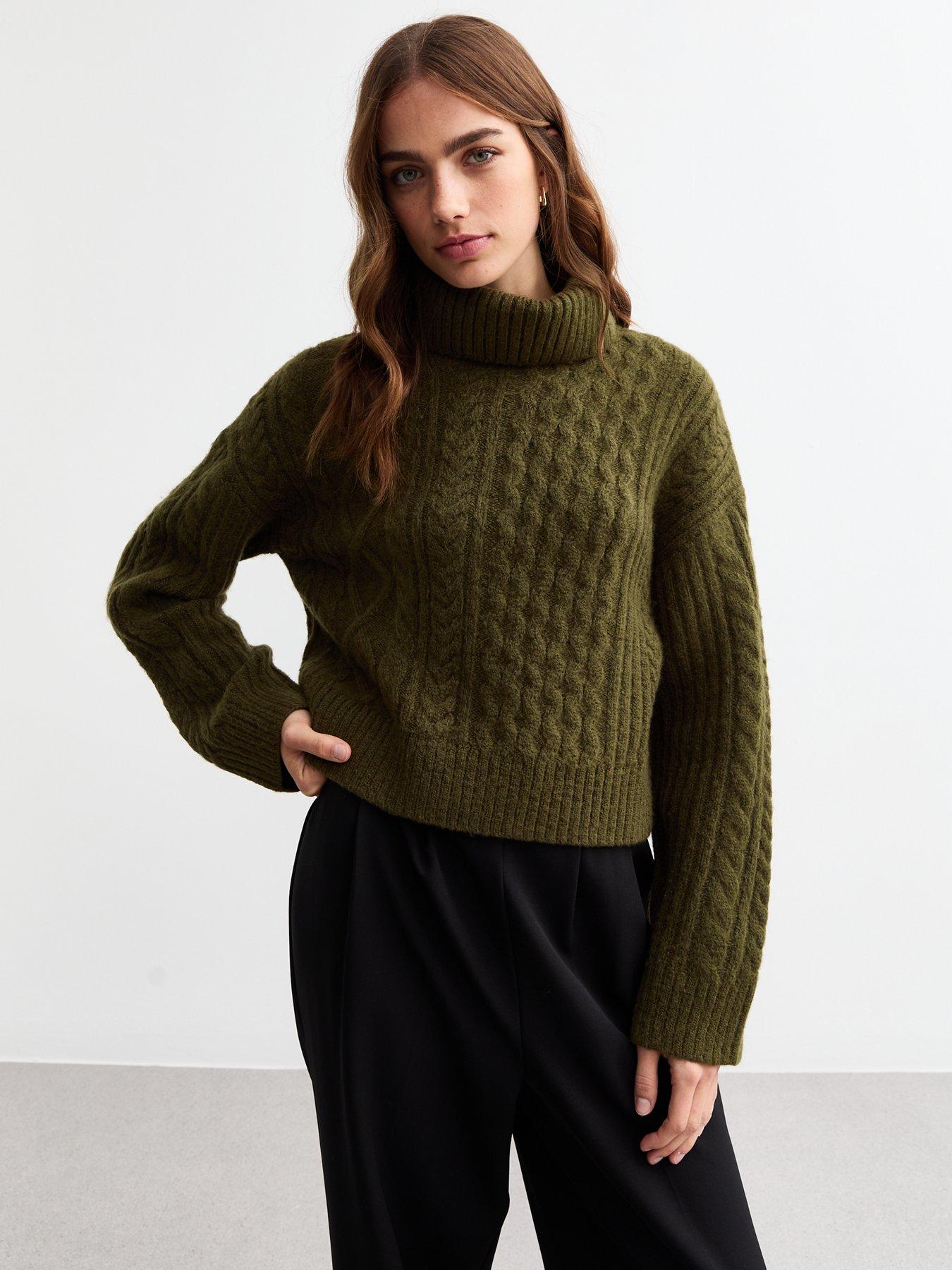 undefined Cable Knit Roll Neck Jumper - Khaki