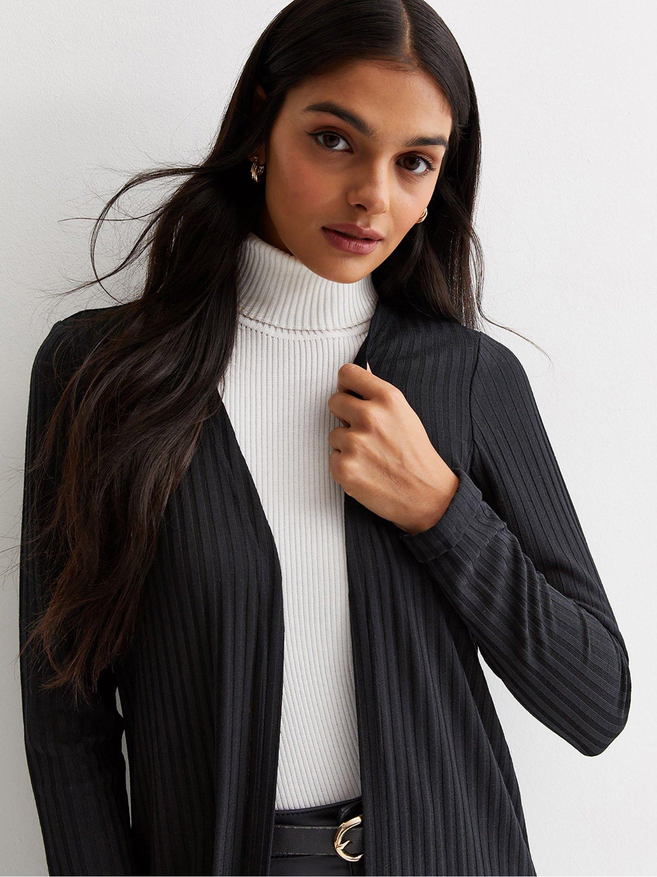 Black Ribbed Fine Knit Long Cardigan