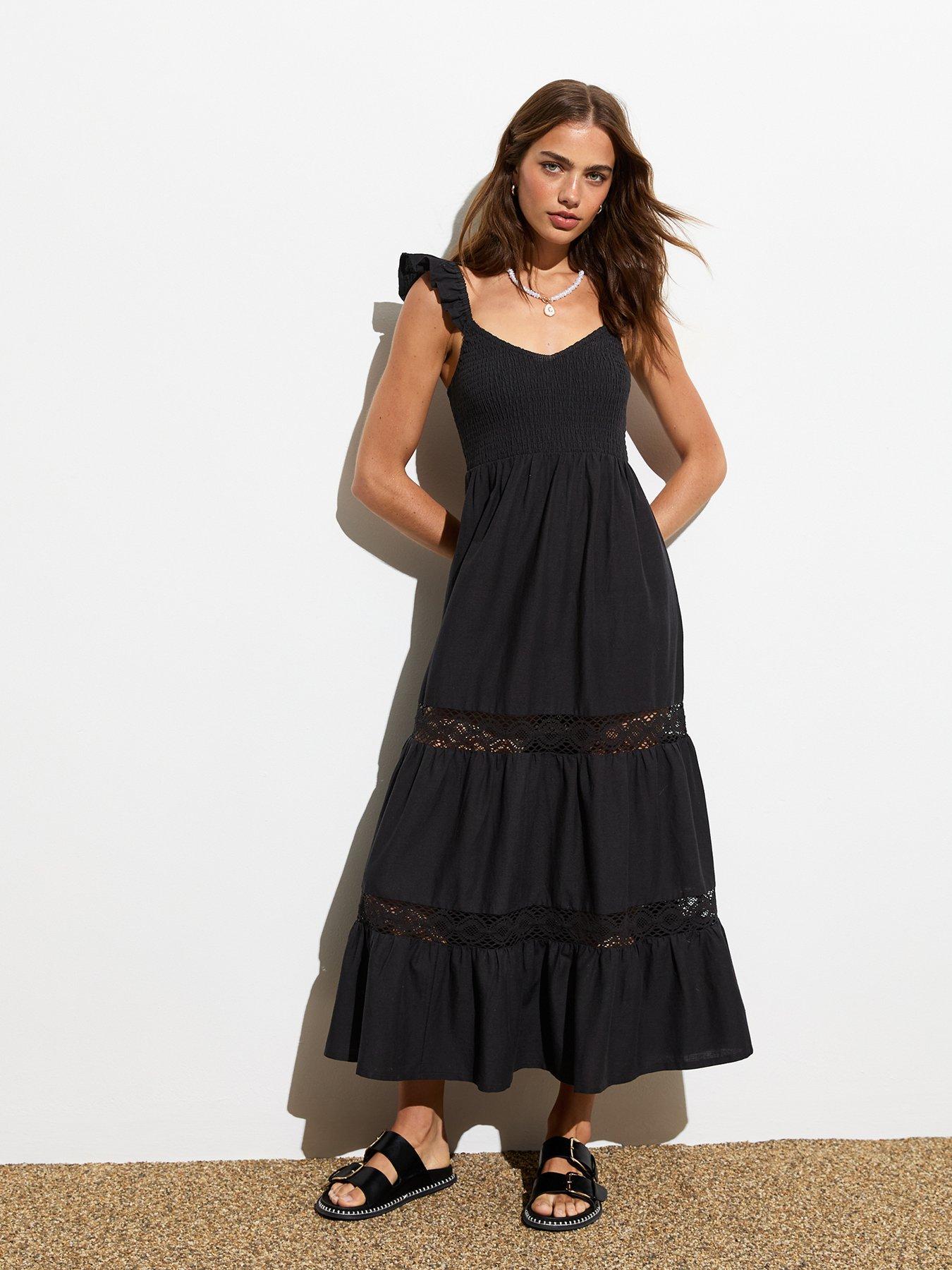 Black Frill strap Midi Dress