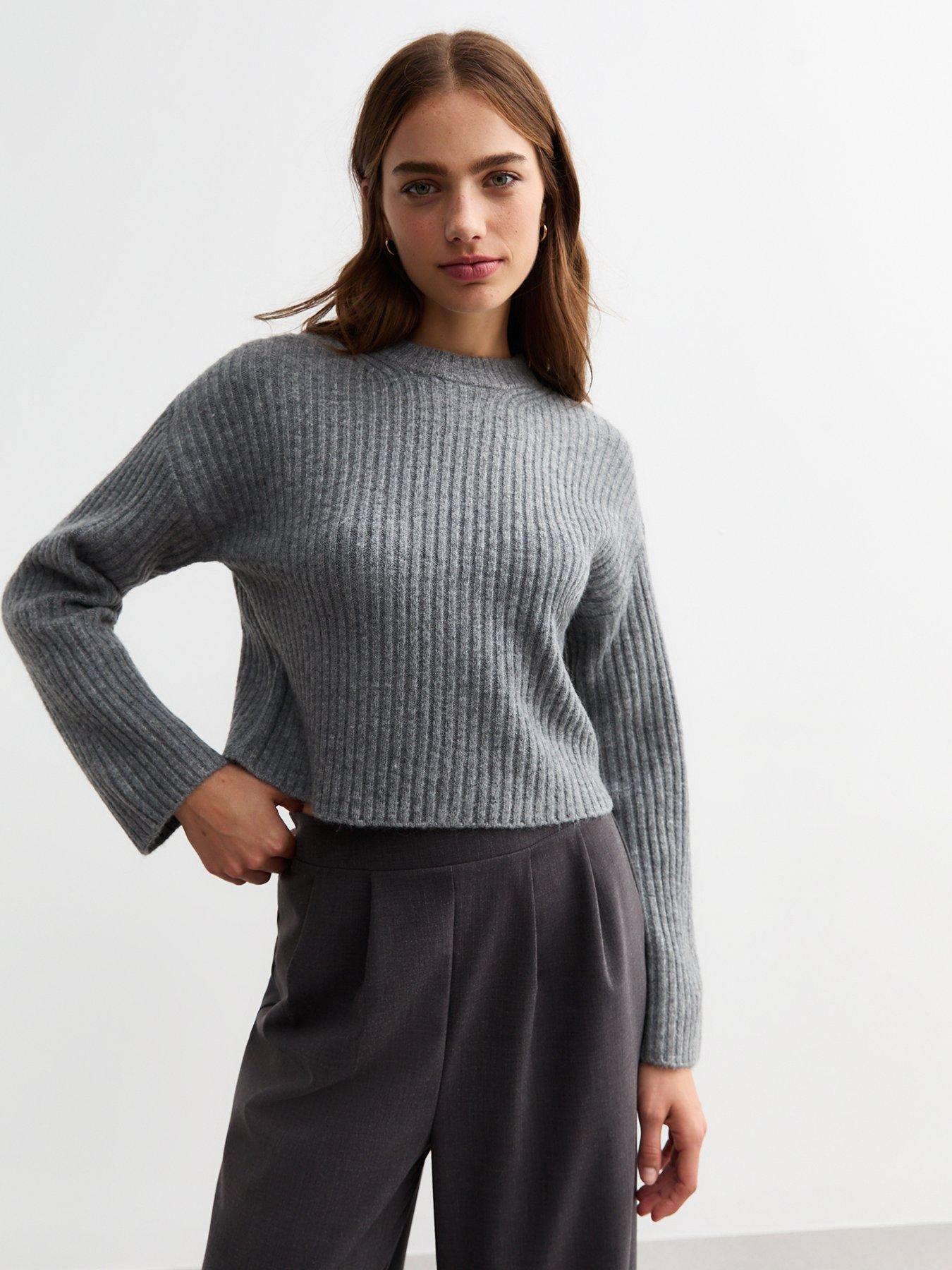 undefined Ribbed Knit Crew Neck Jumper - Grey