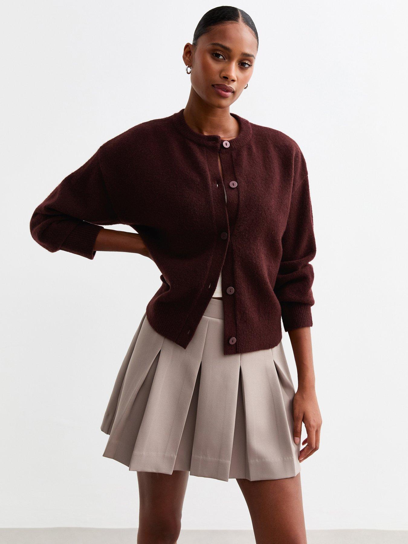 Burgundy Soft Knit Crew Neck Cardigan