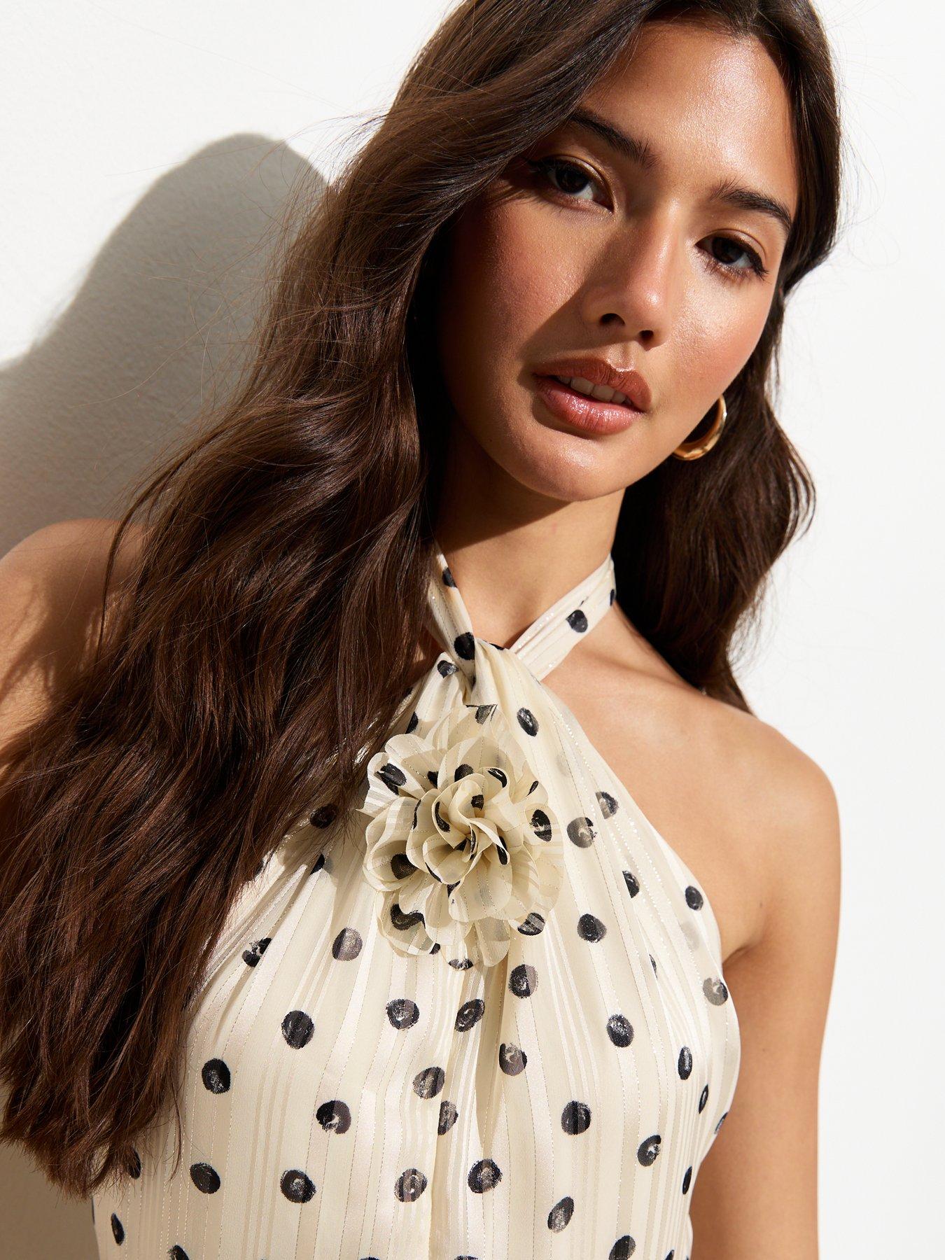 New Look White Spot Print Tiered Halter Neck Maxi Dress Very