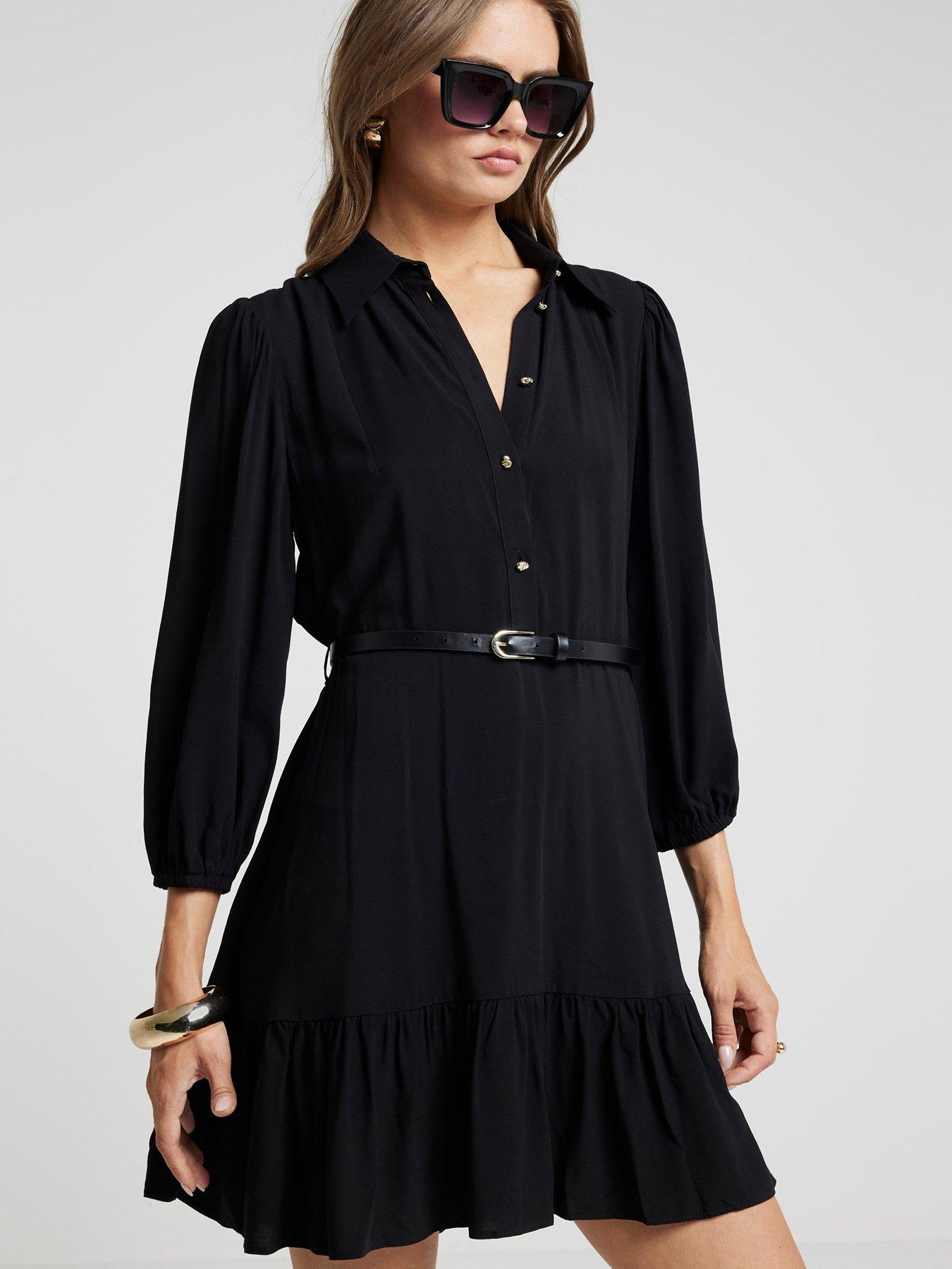 River Island Belted Shirt Dress - Black