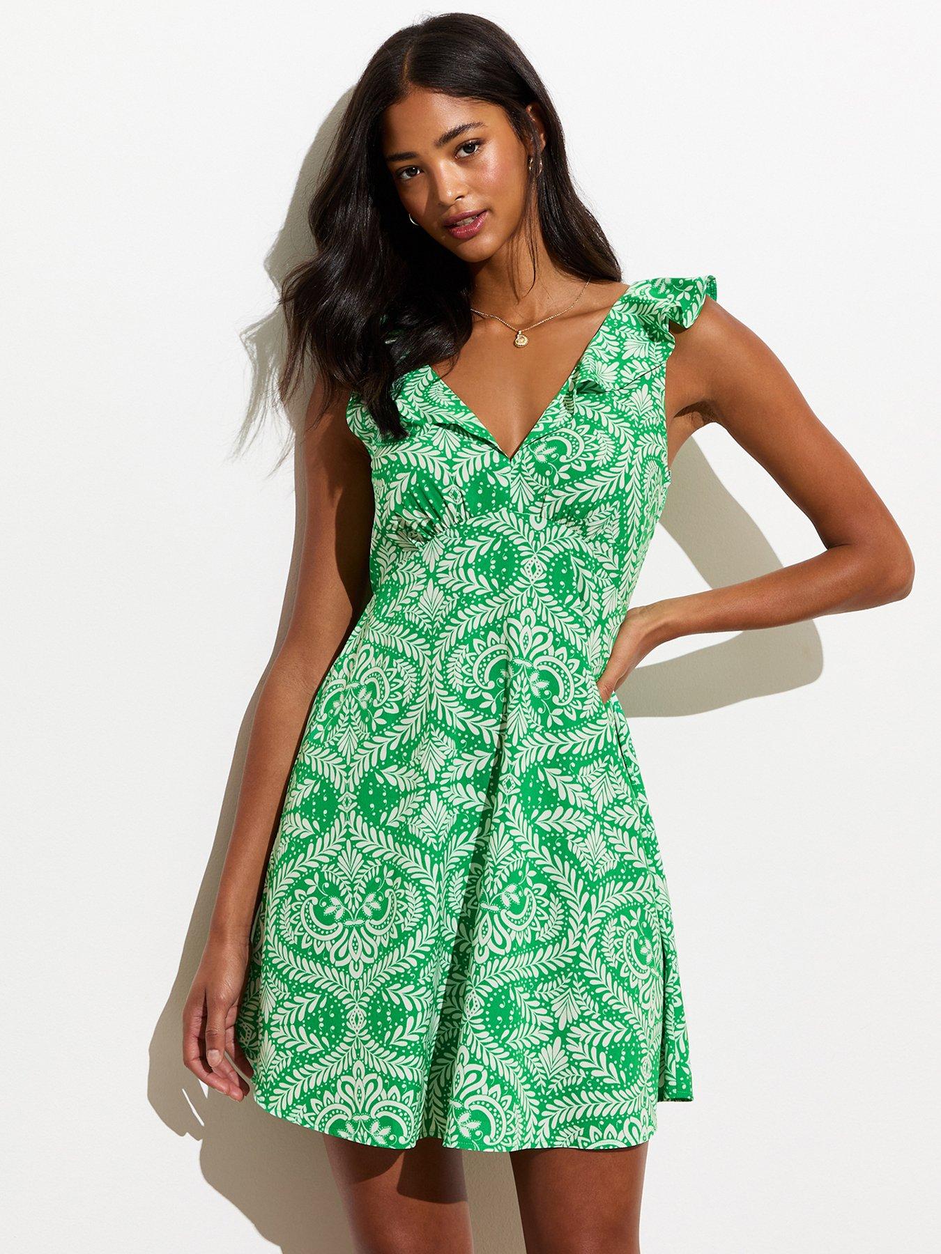 Green Abstract Mini Dress For Trendy Style