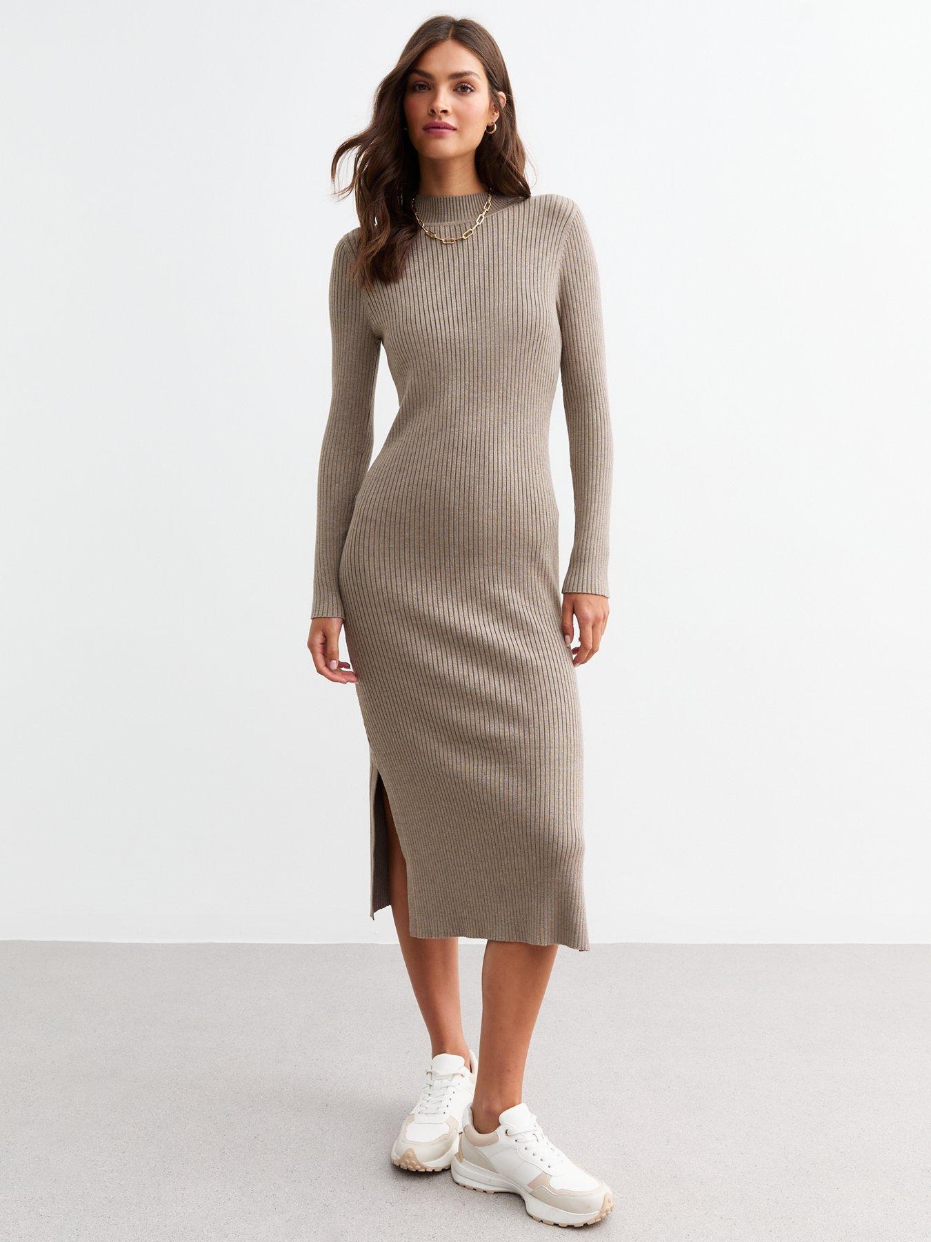 undefined Ribbed Knit Midi Dress - Light Brown