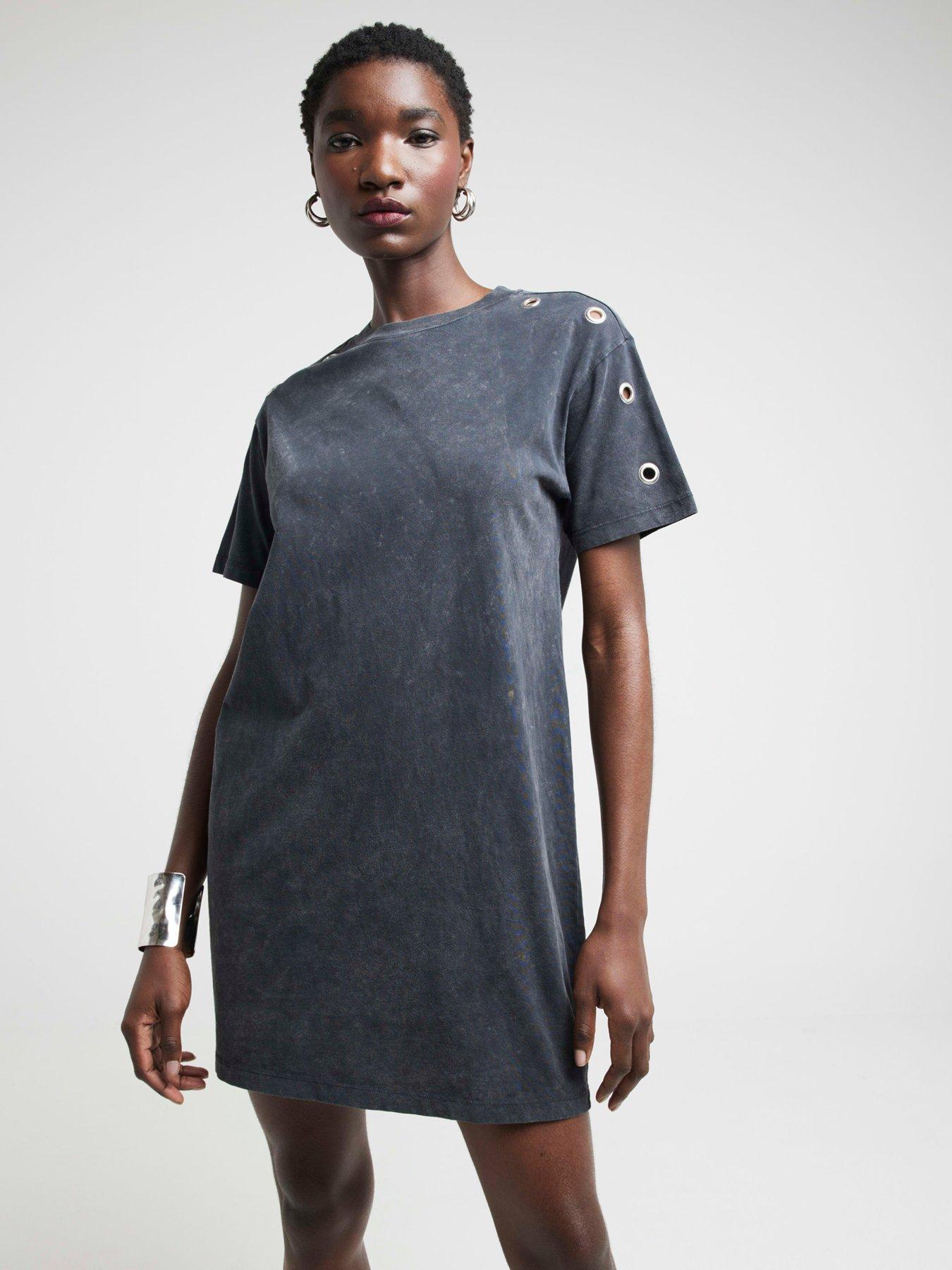 River Island Eyelet Detail T shirt Dress Dark Grey Very