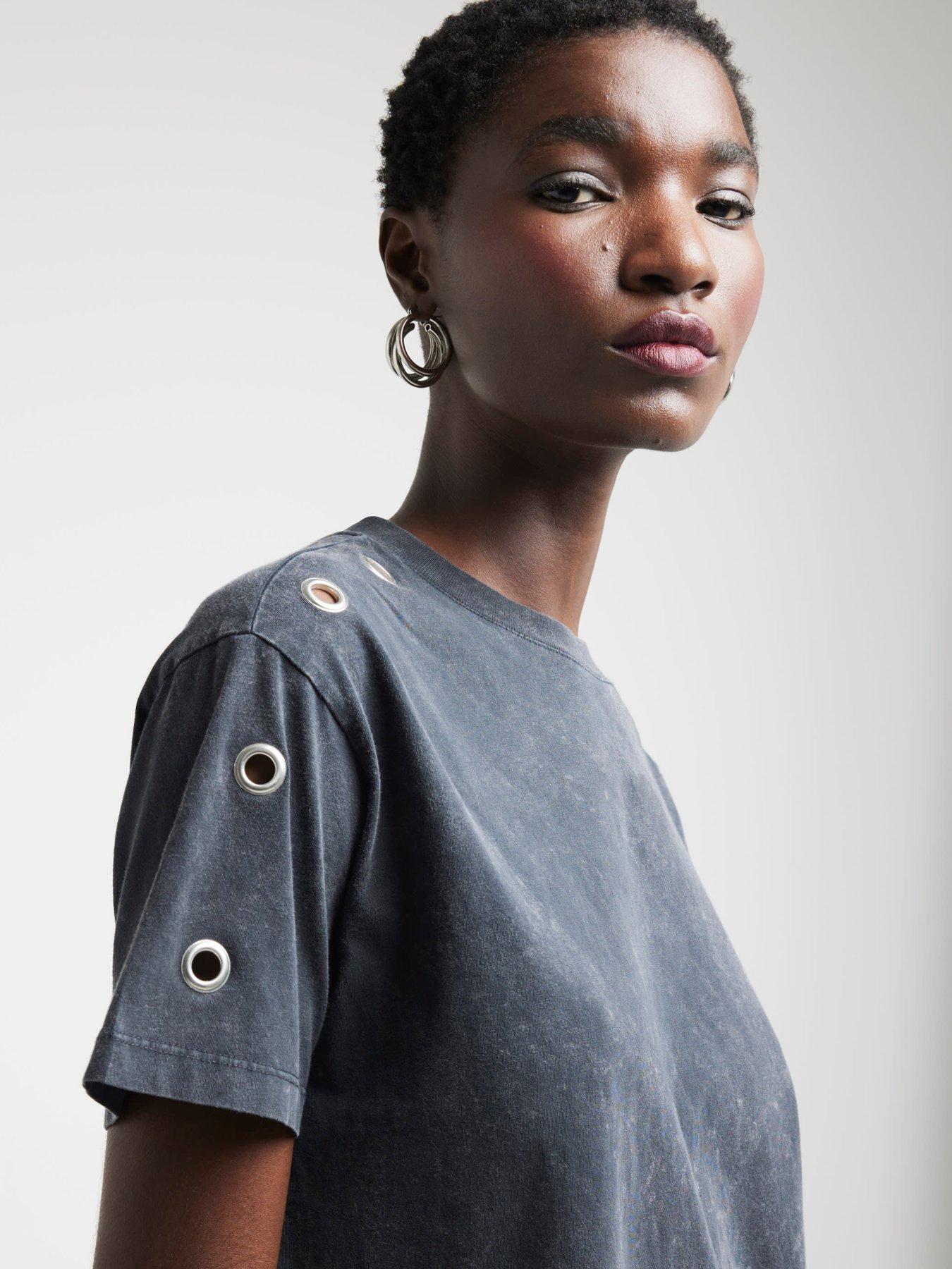 River Island Eyelet Detail T shirt Dress Dark Grey Very