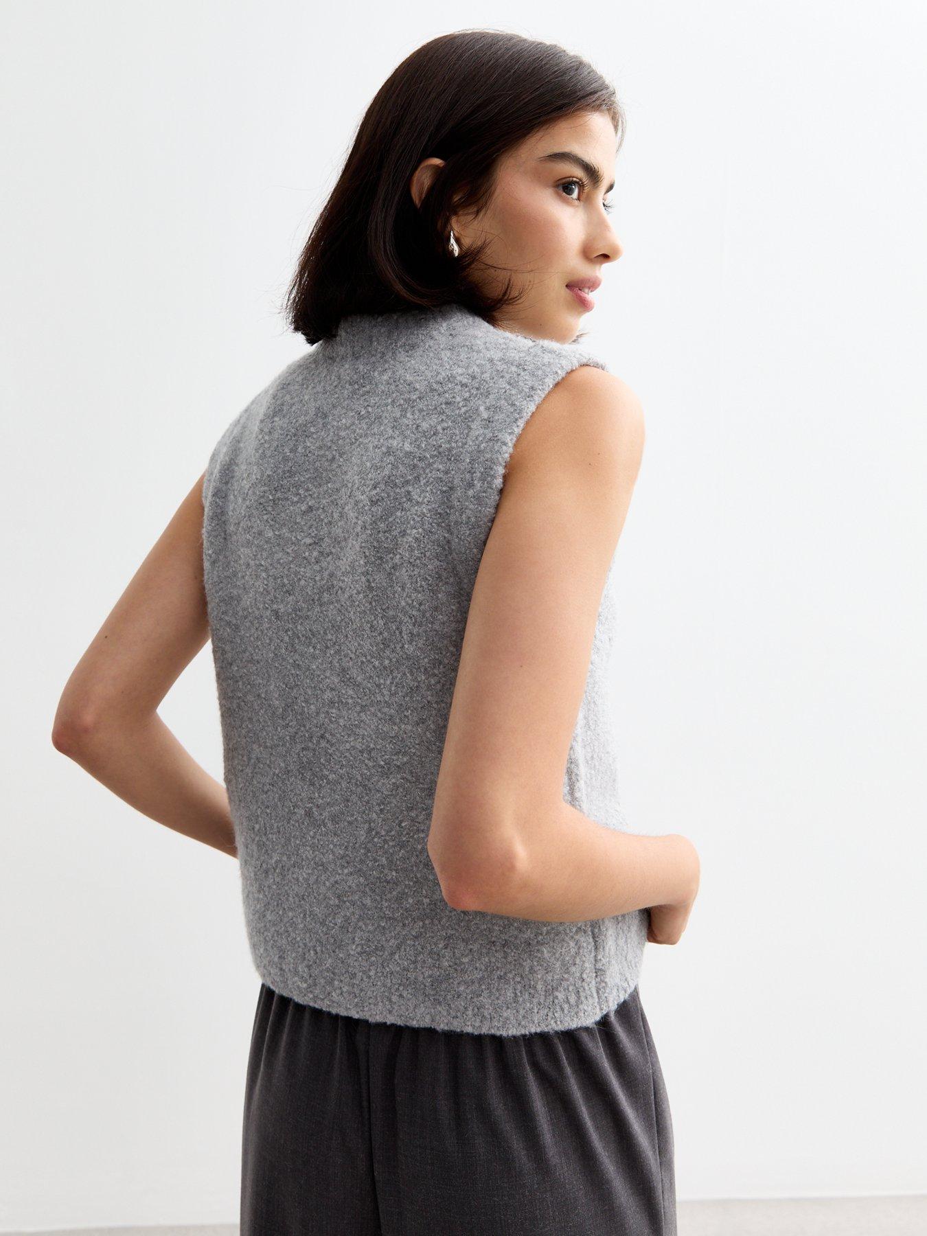 New Look Bouclé Knit Sweater Vest Grey Very