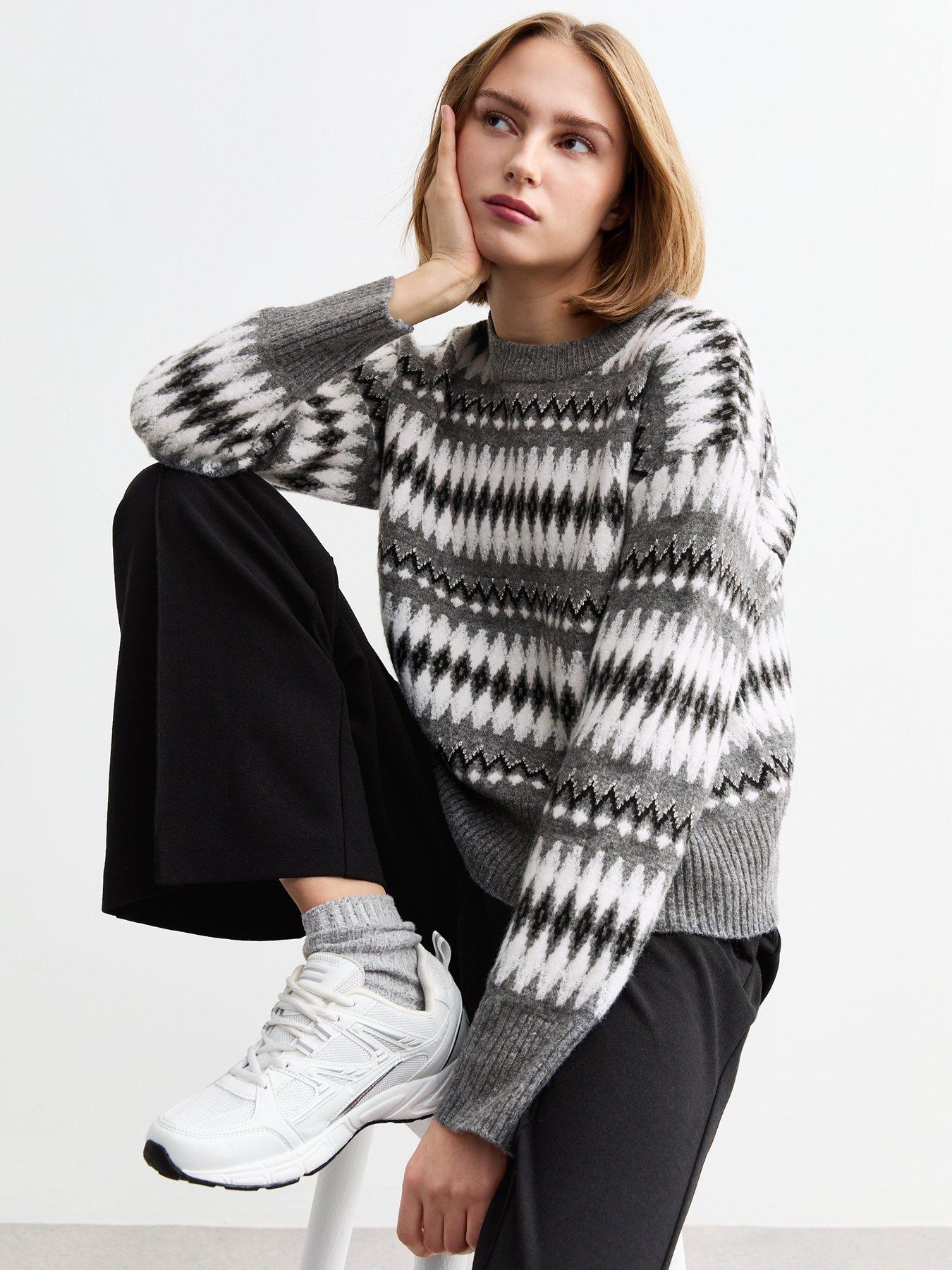undefined Grey Christmas Pattern Knit Long Sleeve Jumper - Multi
