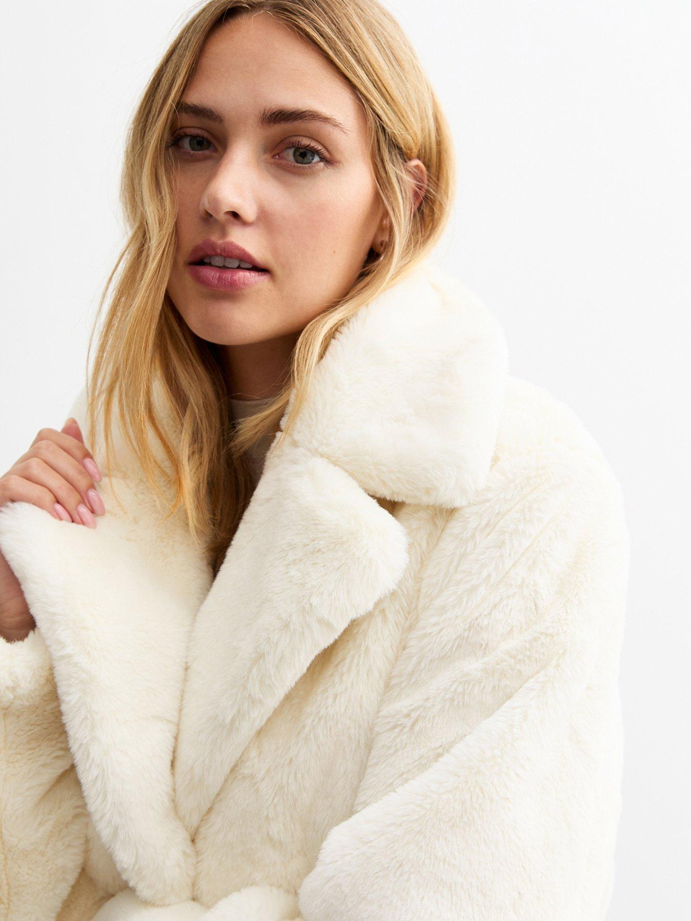 New Look Faux Fur Coat Cream Very