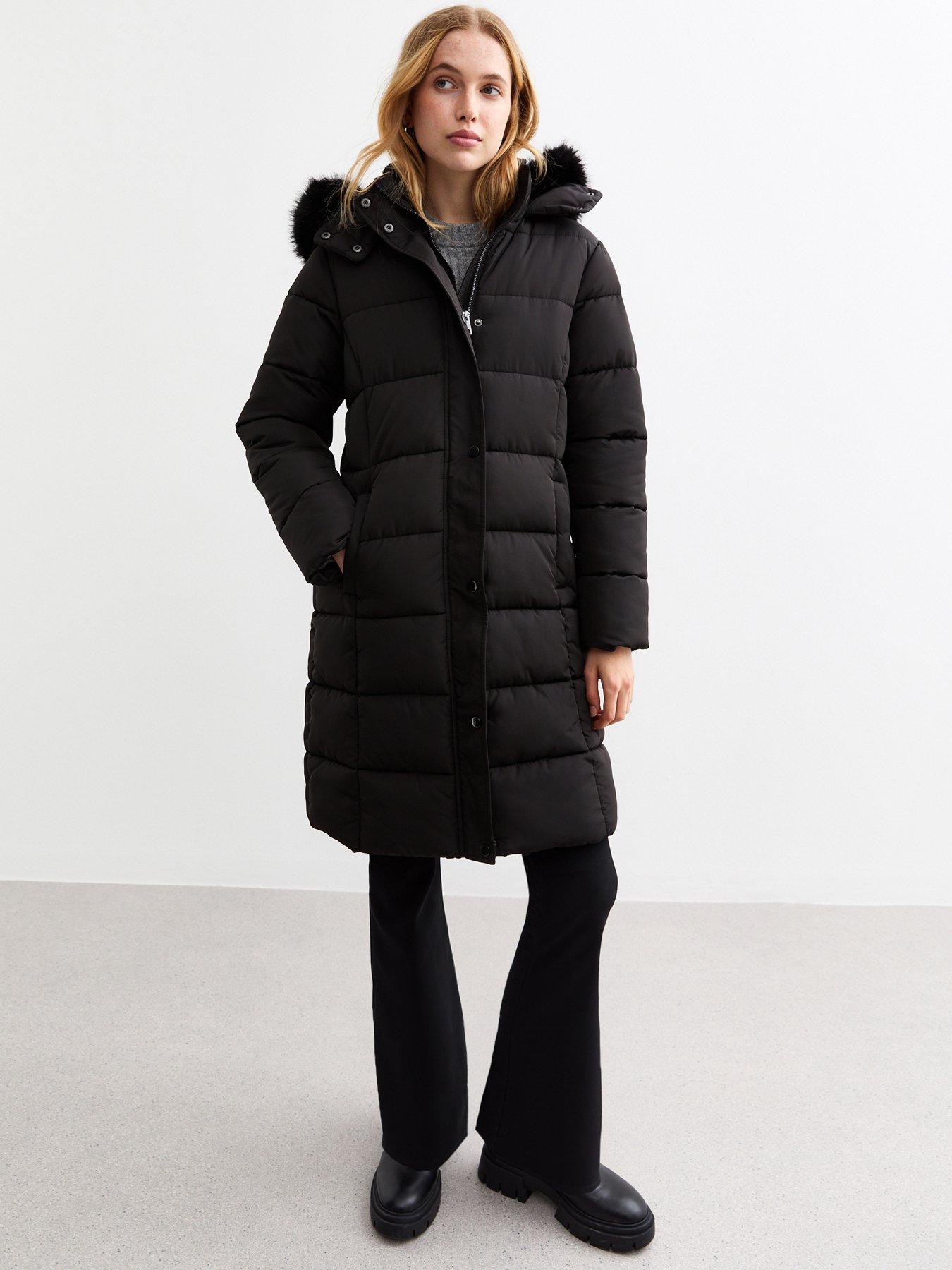 New Look Hooded Longline Puffer Coat Black Very