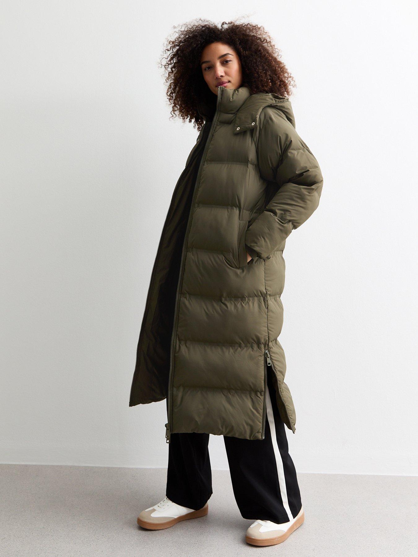 New Look Hooded Longline Puffer Coat Dark Khaki Very