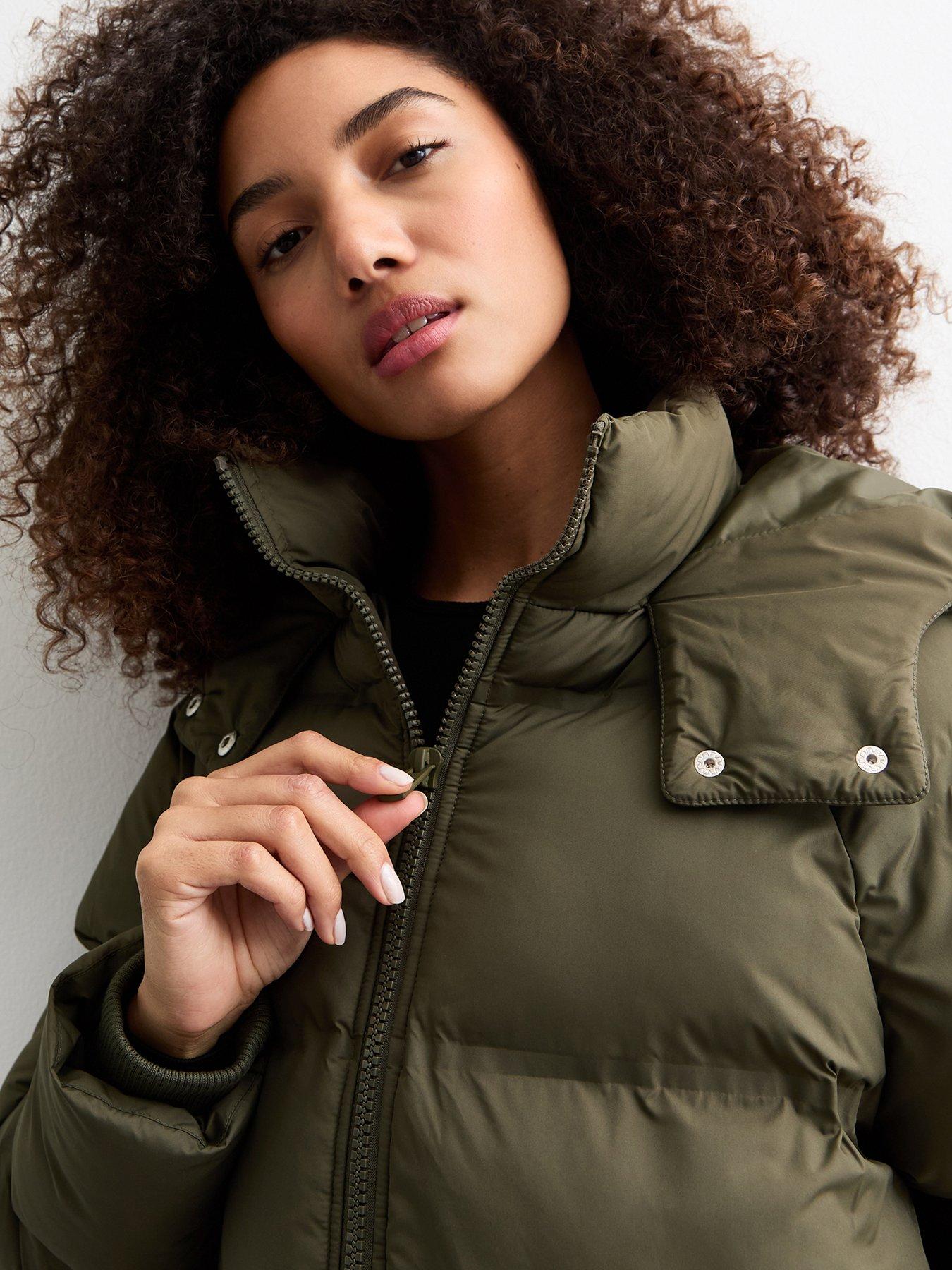 Khaki Green Hooded Longline Puffer Coat