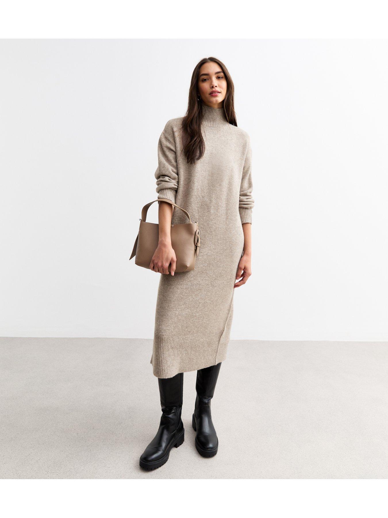 Image 3 of 4 of New Look Knitted Midi Dress - Brown
