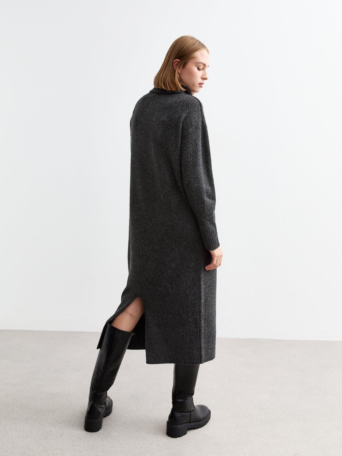 New Look Dark Grey Roll Neck Midi Jumper Dress | Very