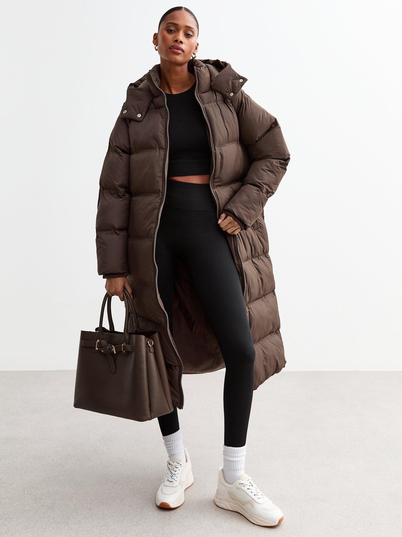 undefined Hooded Longline Puffer Coat - Brown