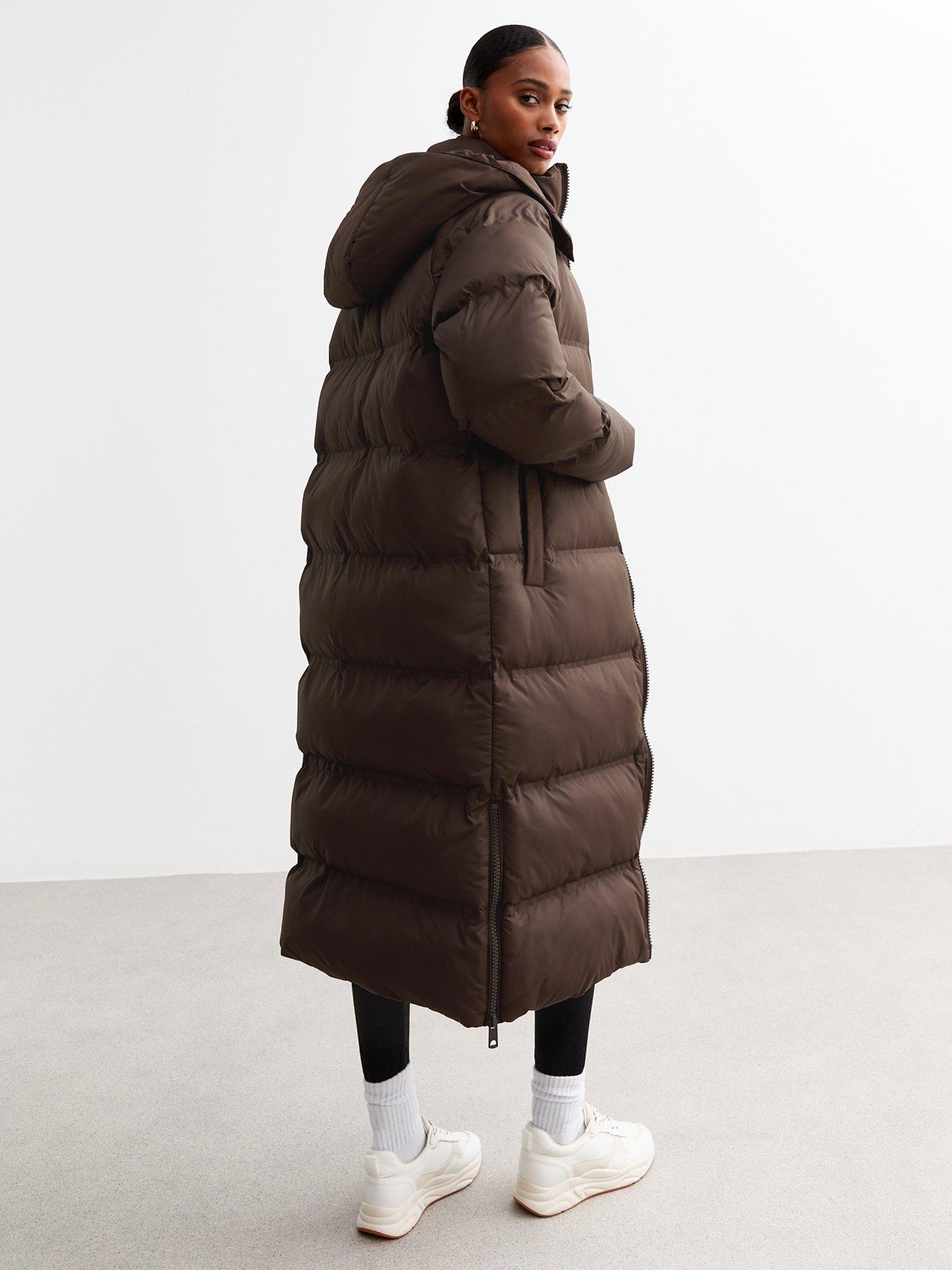 英国発♪ 新作☆GLAMOROUS☆ BROWN PADDED LONGLINE PUFFER COAT Tall Brown Hooded Longline Puffer Coat | New Look