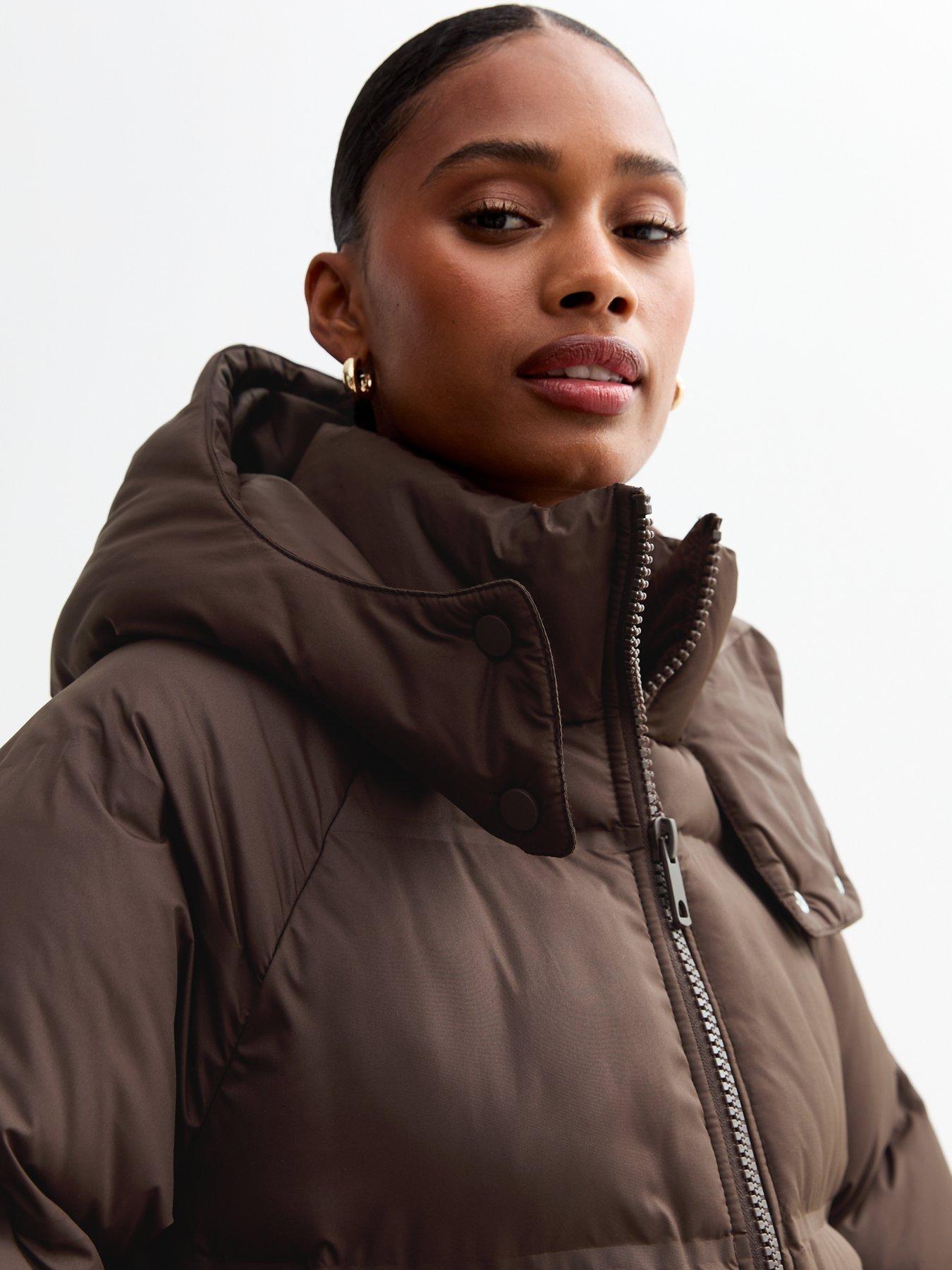 New Look Hooded Longline Puffer Coat Brown Very