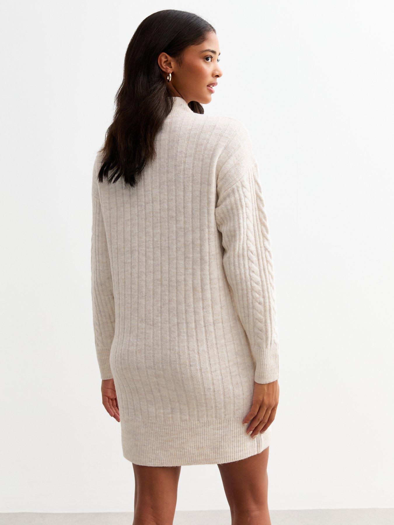 Image 2 of 4 of New Look Cream Cable Knit Mini Dress