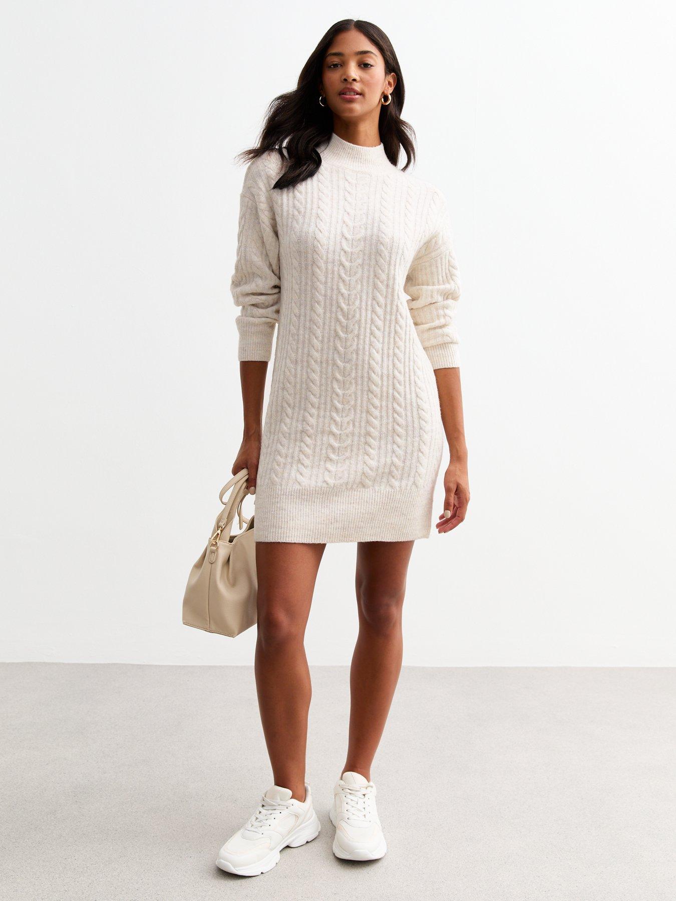 Image 3 of 4 of New Look Cream Cable Knit Mini Dress