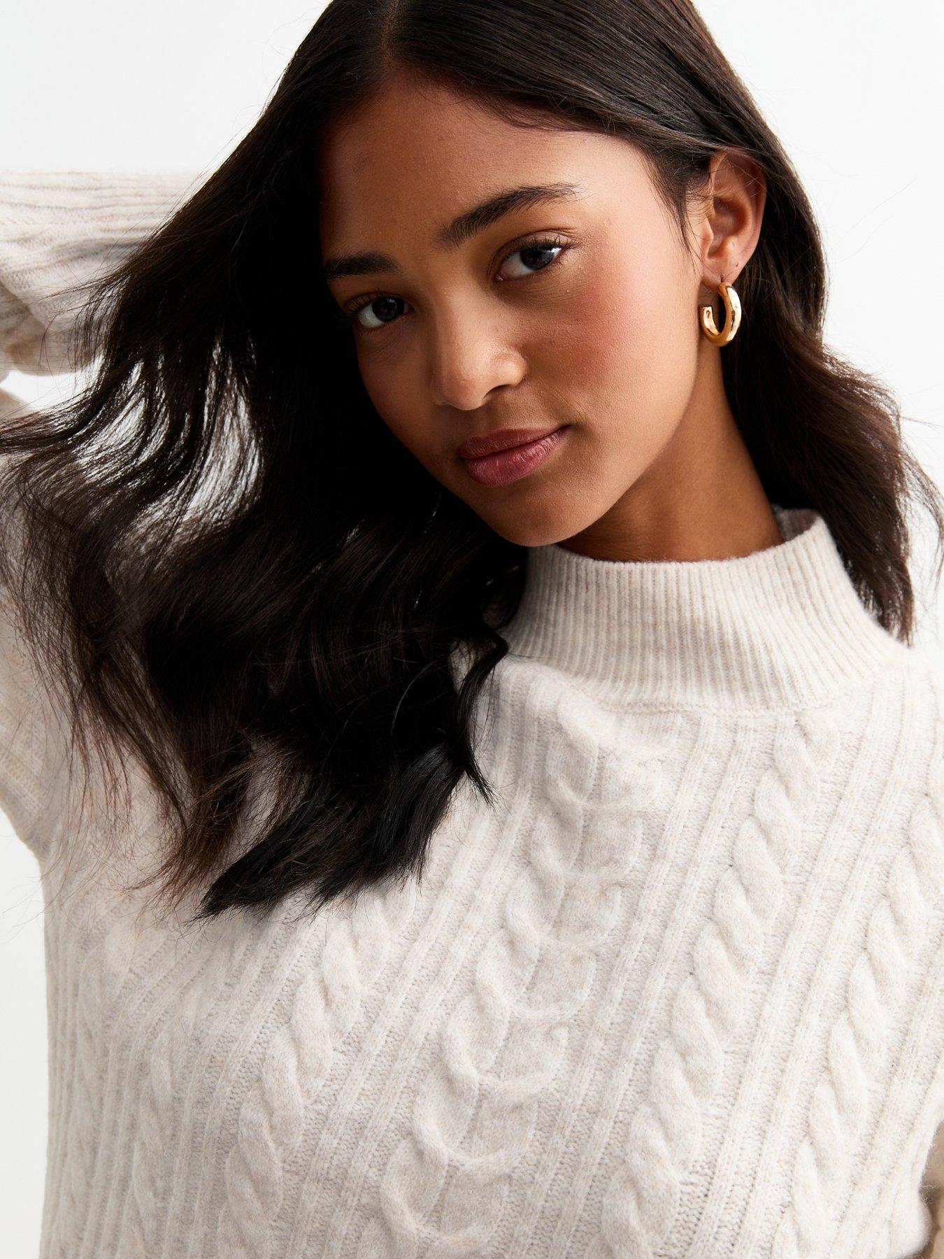 Image 4 of 4 of New Look Cream Cable Knit Mini Dress