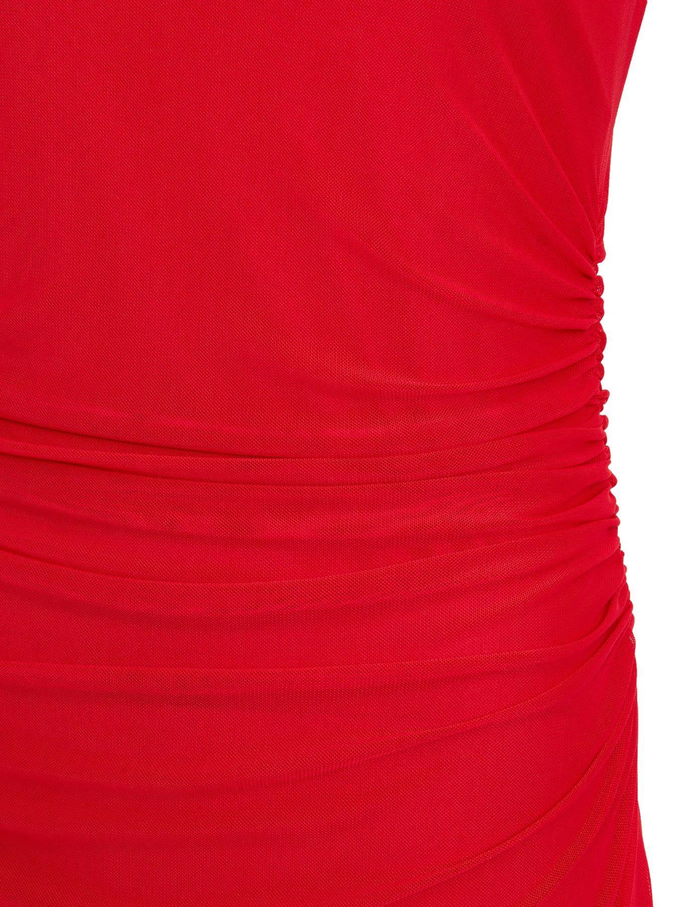 red strappy mesh ruched midaxi dress Quiz Red Mesh Ruched Boydcon Midaxi Dress